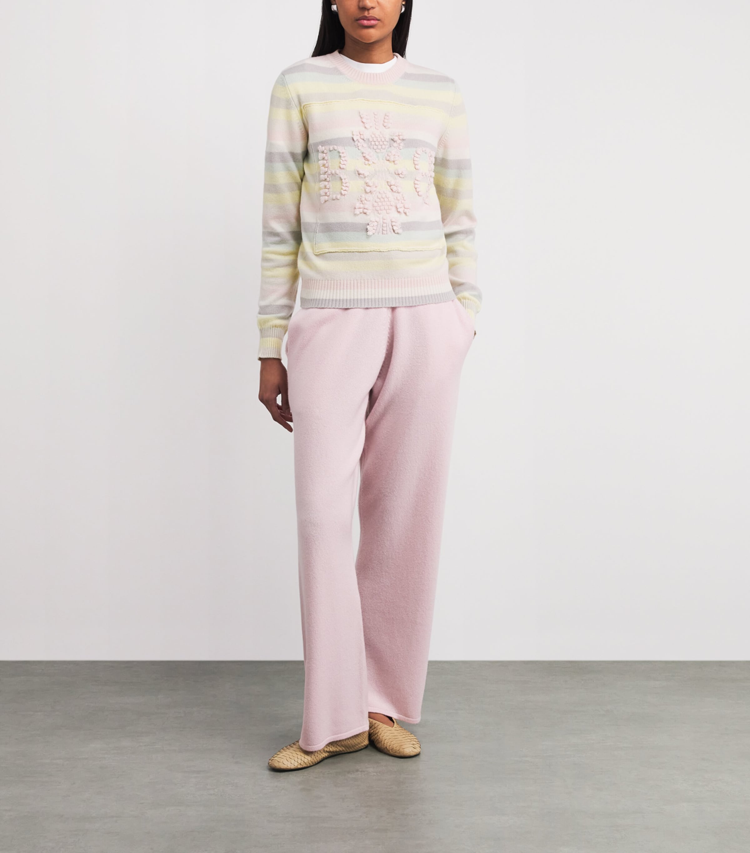 Barrie Womens Cashmere Stripe Logo Sweater Light Pink Image 2