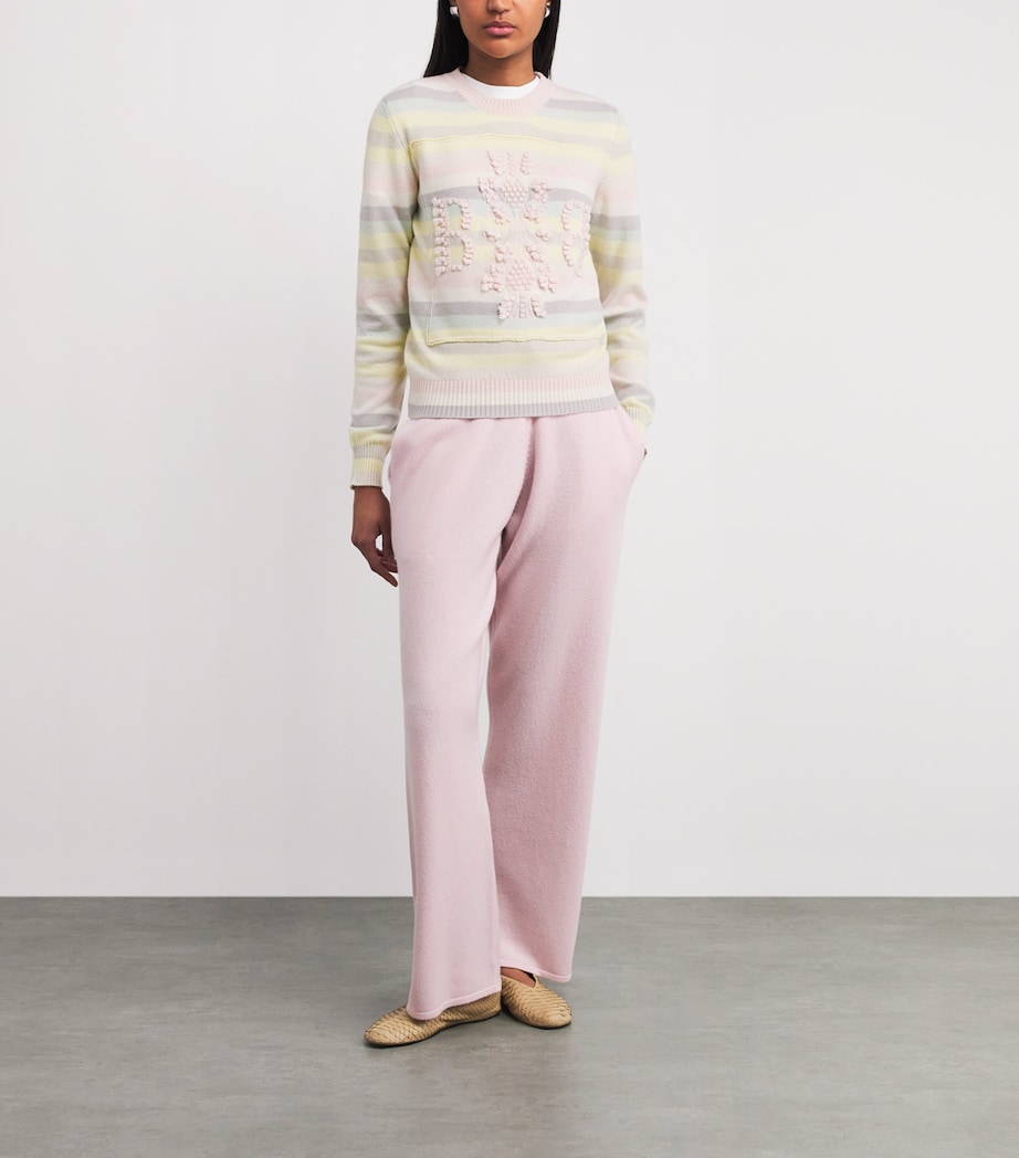 Barrie Womens Cashmere Stripe Logo Sweater Light Pink Image 2