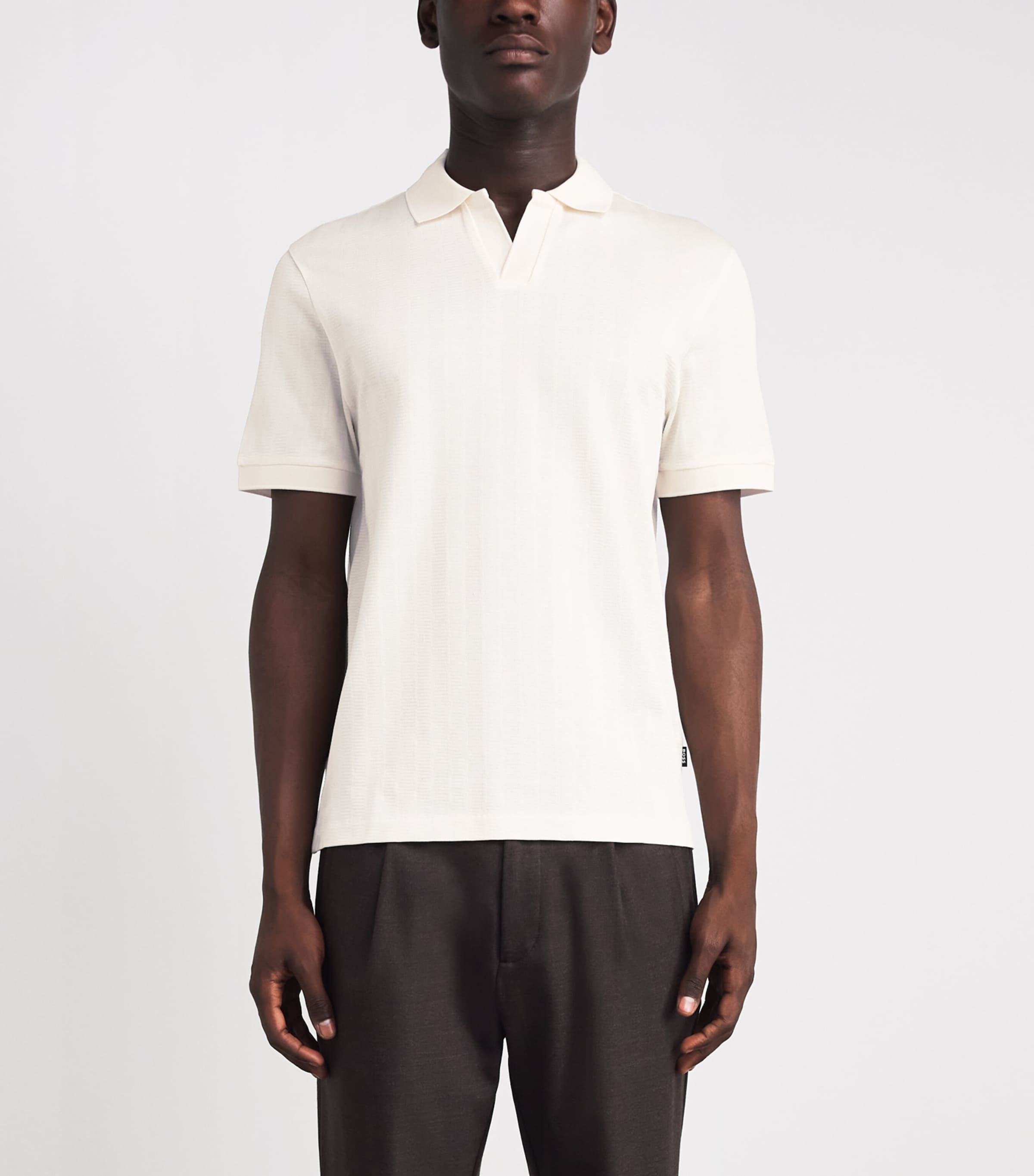 BOSS Mens Cotton Jacquard Open-Neck Polo Shirt Open White Image 4