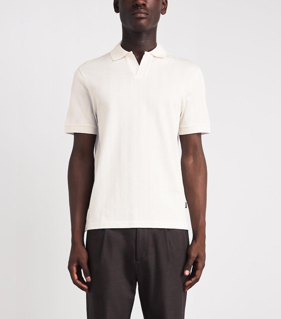 BOSS Mens Cotton Jacquard Open-Neck Polo Shirt Open White Image 4