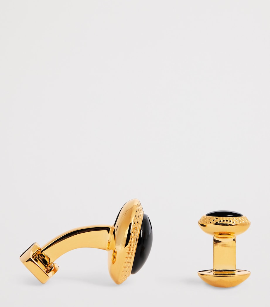 Black Onyx Bullseye Cufflinks And Studs Set YELLOW GOLD COLOUR Image 4