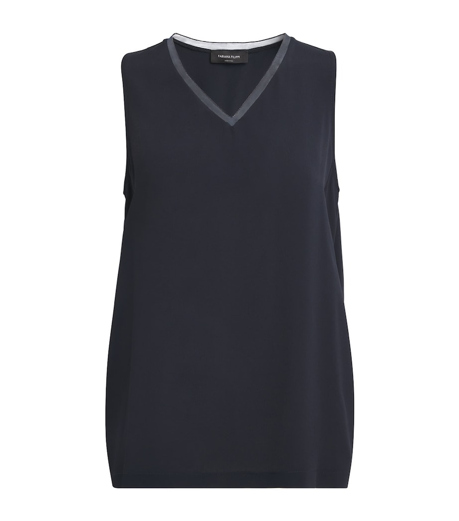 Fabiana Filippi Womens Embellished Crepe Tank Top Blu Notte Image 1