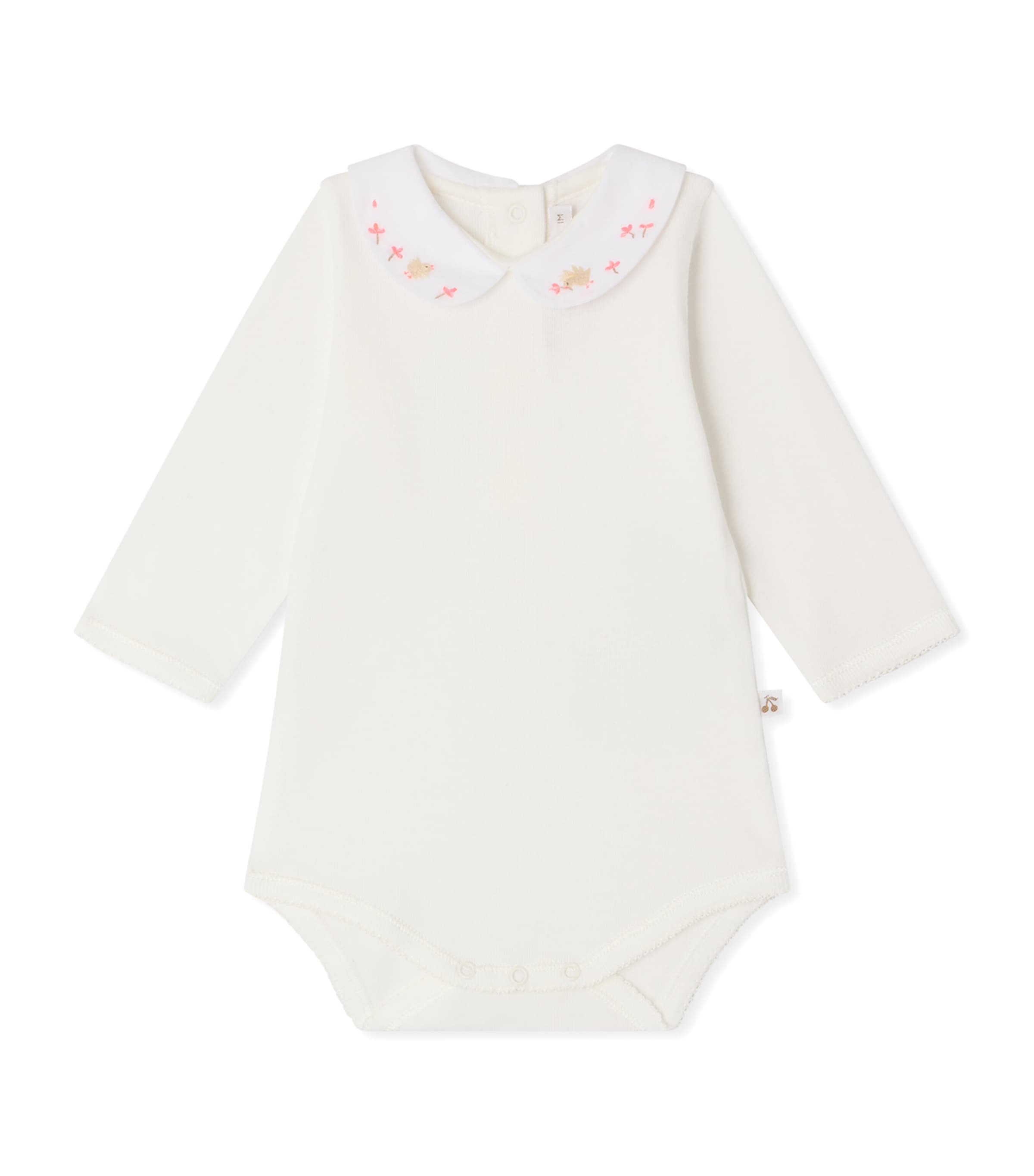 Bonpoint Organic Cotton Embroidered Cygne Bodysuit (1-18 Months) Blanc Lait Image 1