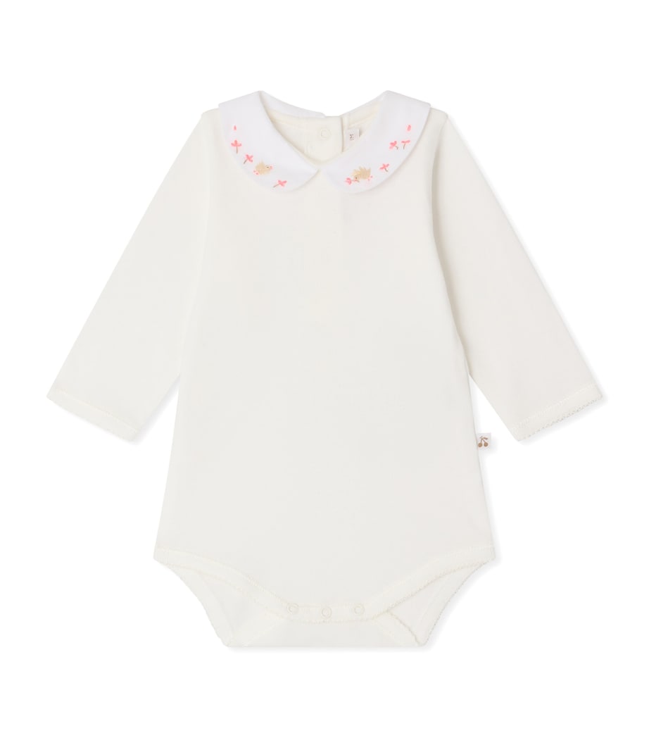 Bonpoint Organic Cotton Embroidered Cygne Bodysuit (1-18 Months) Blanc Lait Image 1