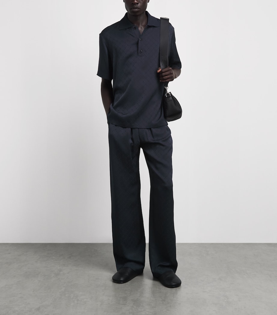 Casablanca Mens Monogram-Jacquard Polo Shirt Dark Navy Image 2