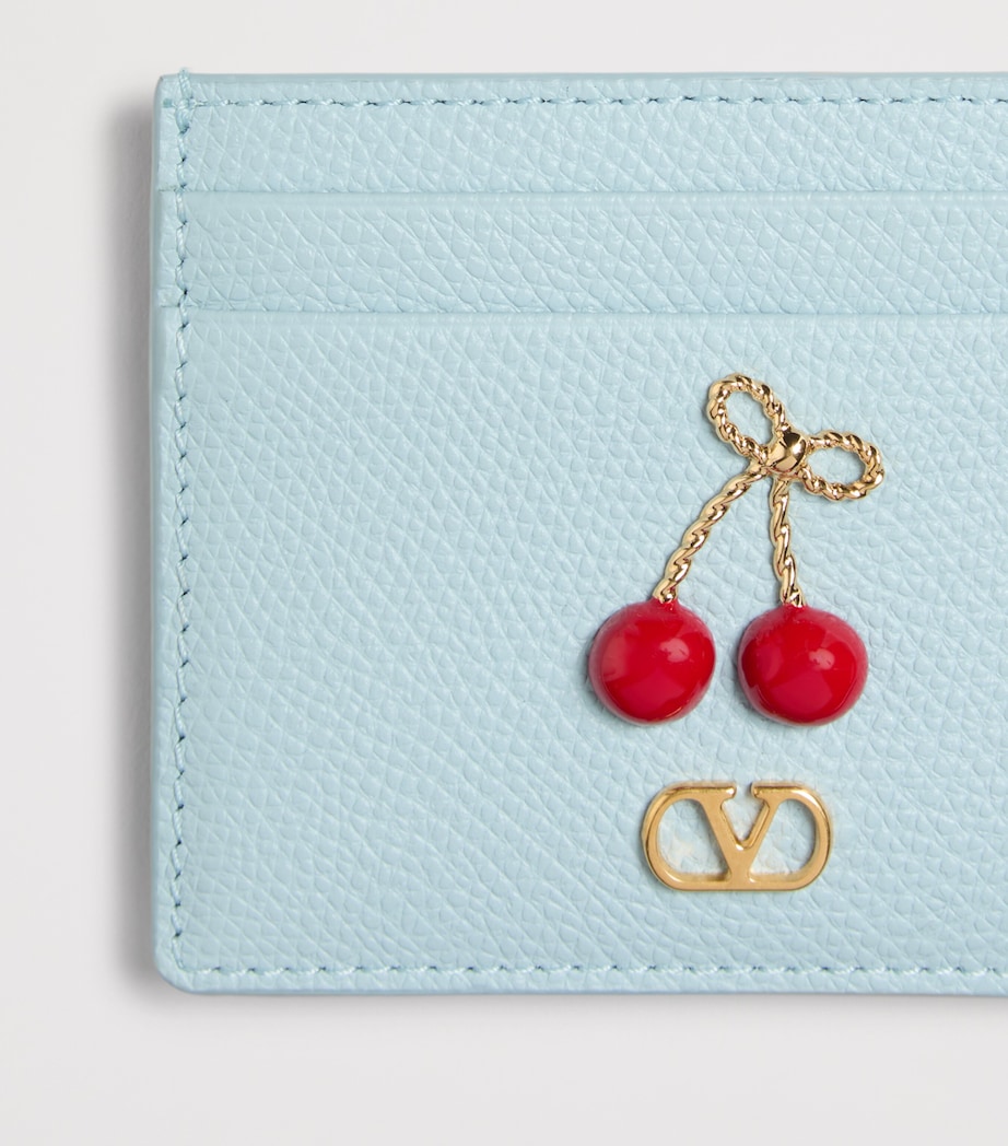 Valentino Garavani Grained Leather VLogo Signature Cherry Card Holder Image 3