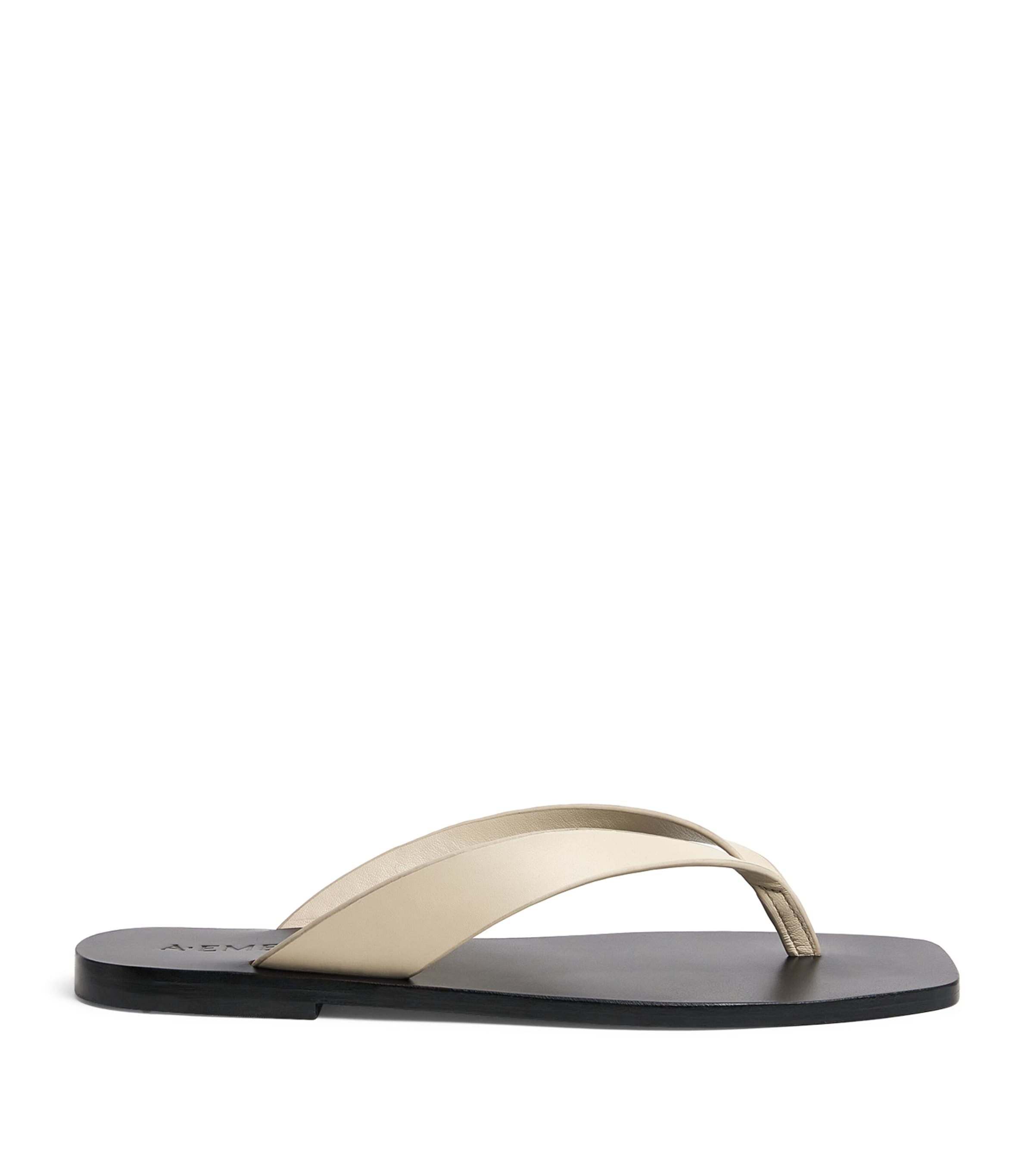 A.EMERY Leather Kinto Flip Flops Eggshell/ Black Image 1