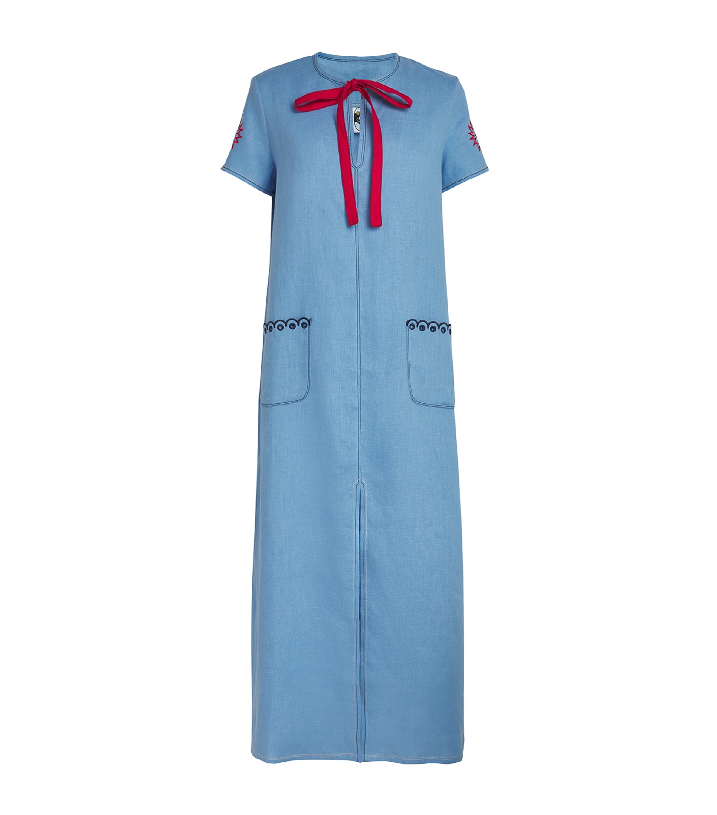 Sleeper Linen Embroidered Petra Maxi Dress In Blue