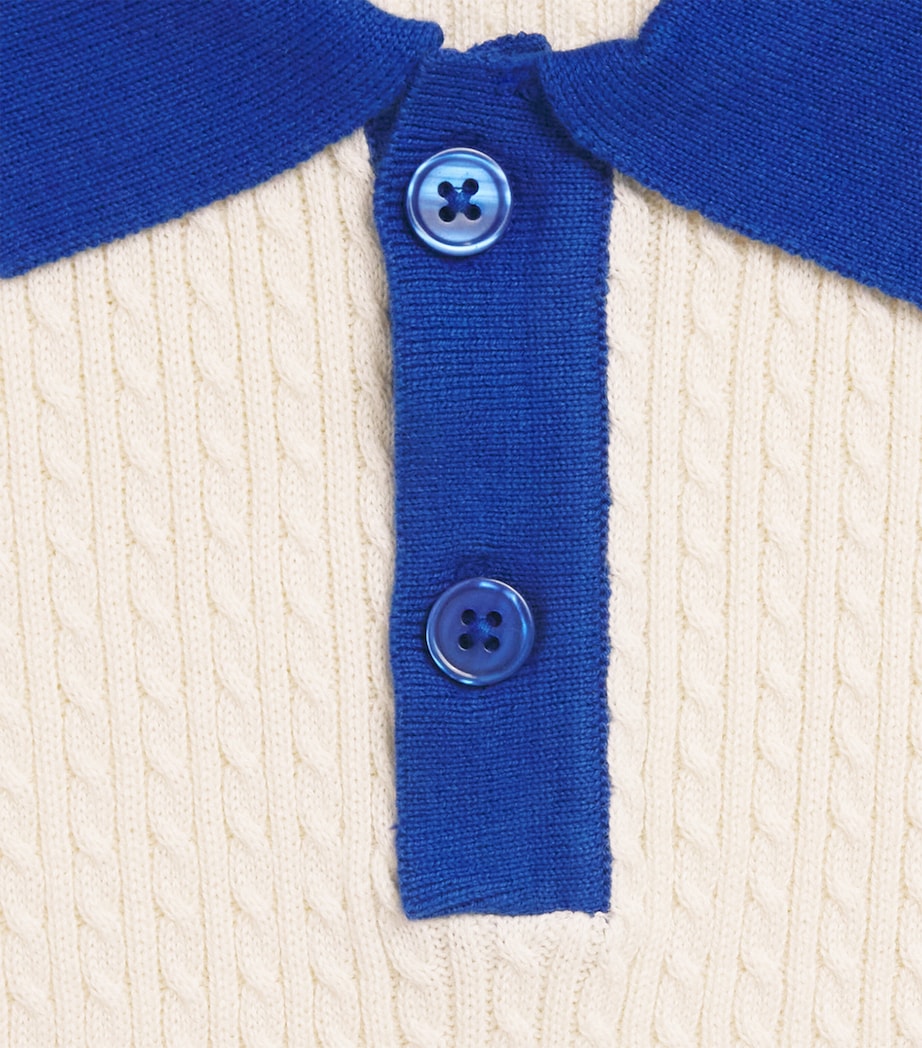 Mini Rodini Organic Cotton Cable-Knit Polo Shirt (3-11 Years) White Image 4