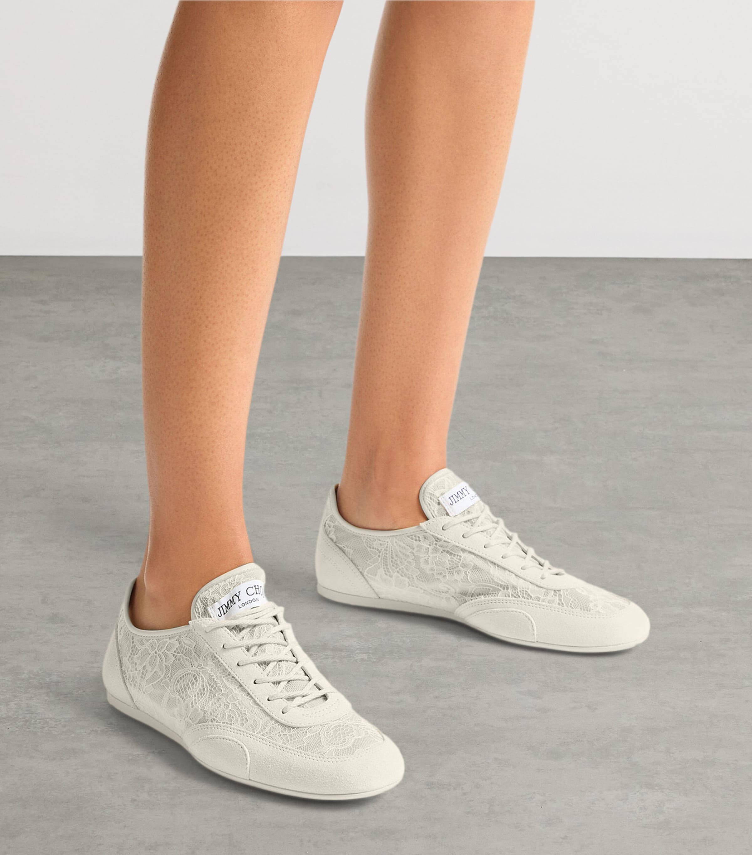Jimmy Choo Sunny F Leather-Lace Sneakers V Latte Mix Image 2