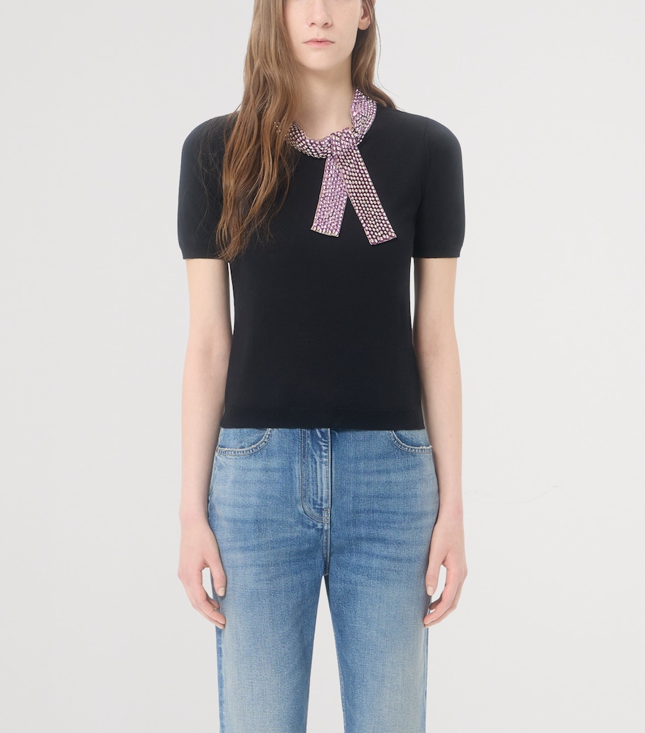 Valentino Womens Virgin Wool Embellished Neck Sweater Image 3