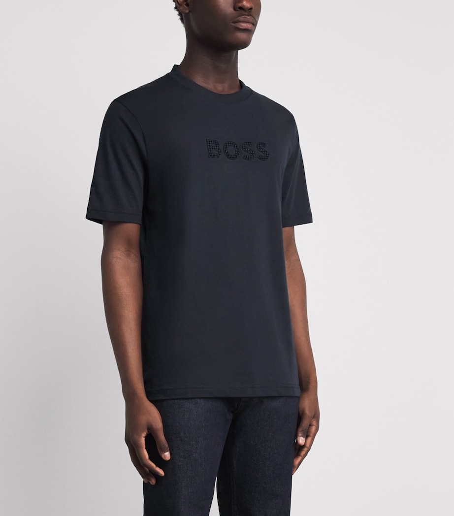BOSS Mens Cotton Textured Logo T-Shirt Dark Blue Image 4