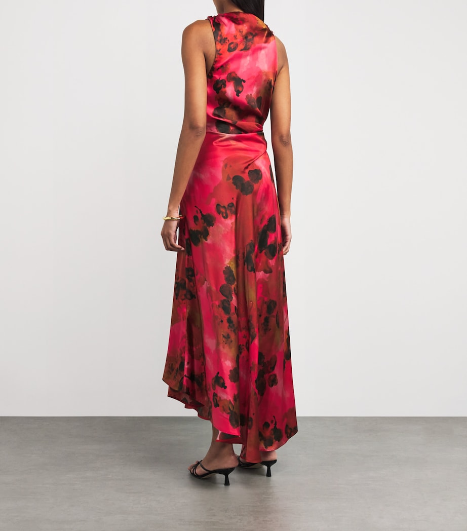 Silk Floral Draped Midi Dress 2913 RASPBERRY Image 3