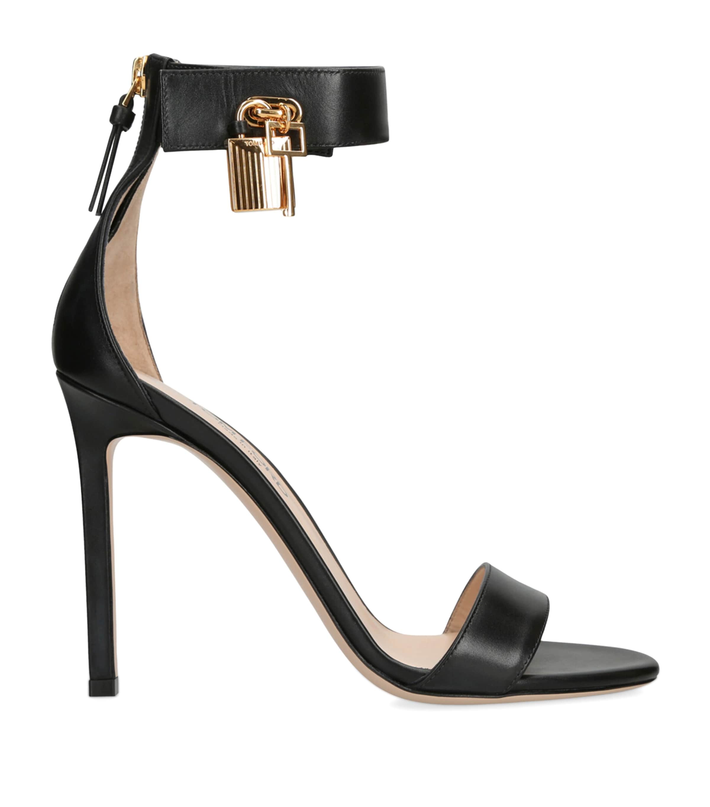Tom Ford Lock Hardware Leather Open Toe Sandals In Black