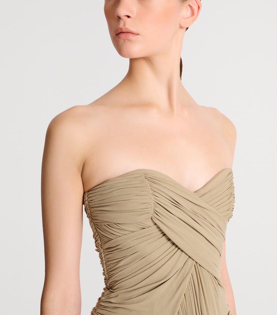 Balmain Womens Draped Strapless Jumpsuit Beige Foncé Image 5
