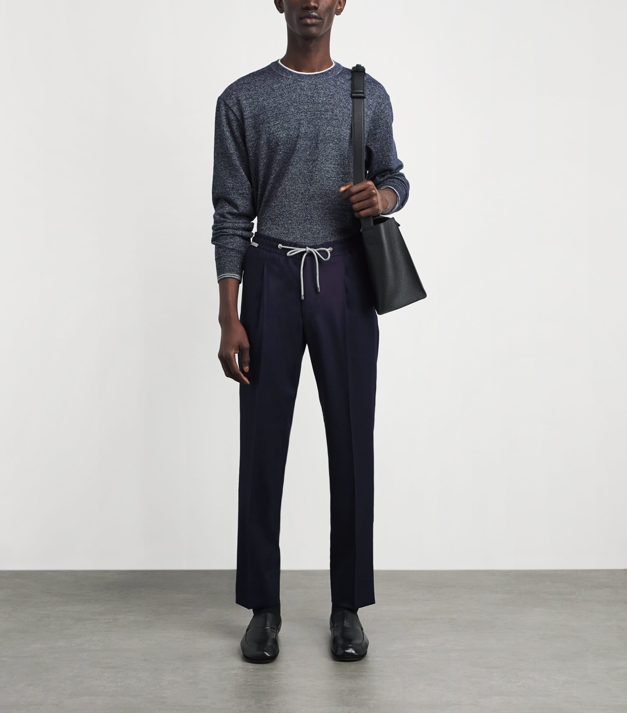 Corneliani Mens Virgin Wool Drawstring Trousers Dark Blue Image 2