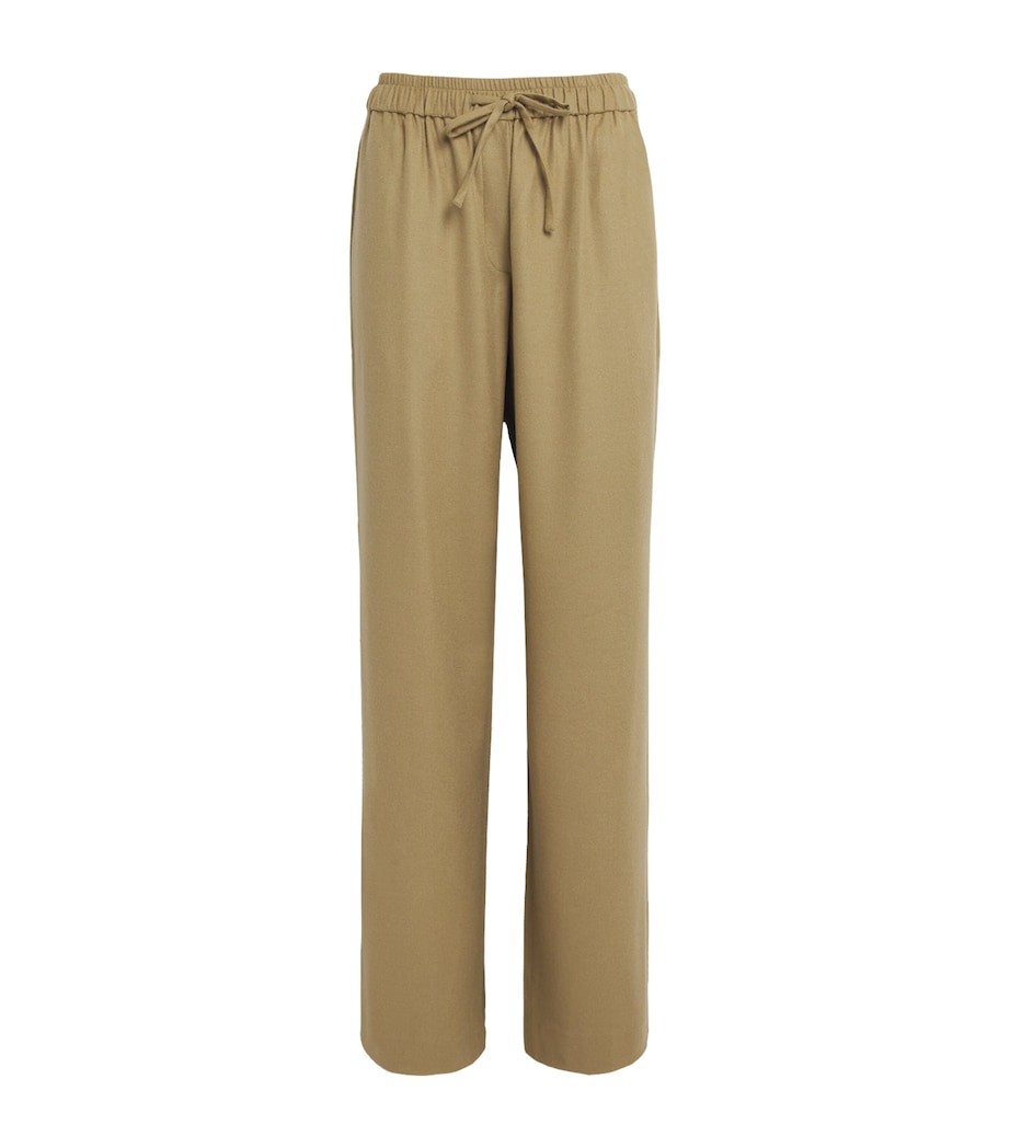 Soft Goat Womens Wool-Silk-Cashmere Wide-Leg Trousers Khaki Image 1