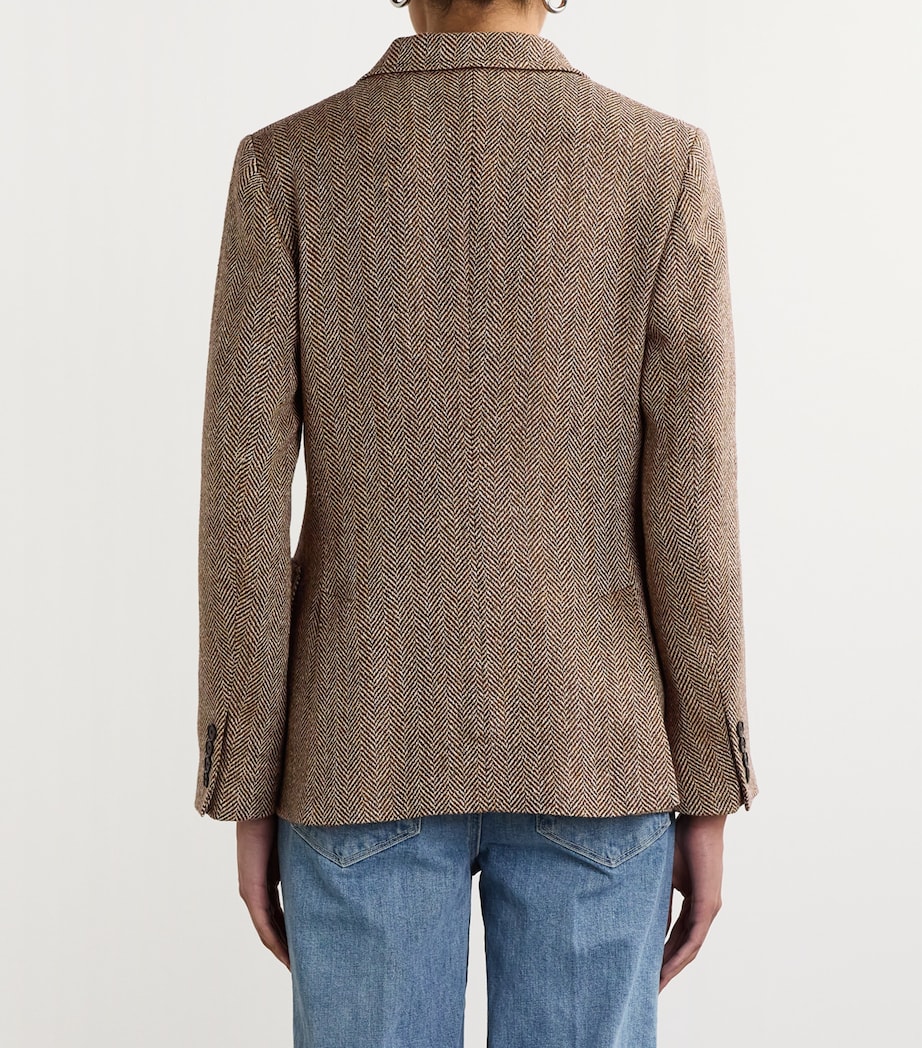 Linen-Silk-Wool Tweed Blazer BROWN/CRM HERRINGBNE Image 4