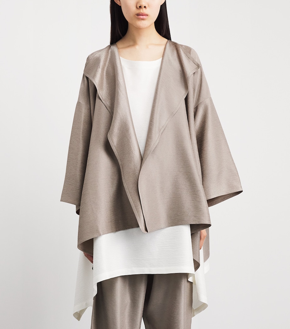 Eskandar Womens Silk Plissé Short Jacket Stone Image 4