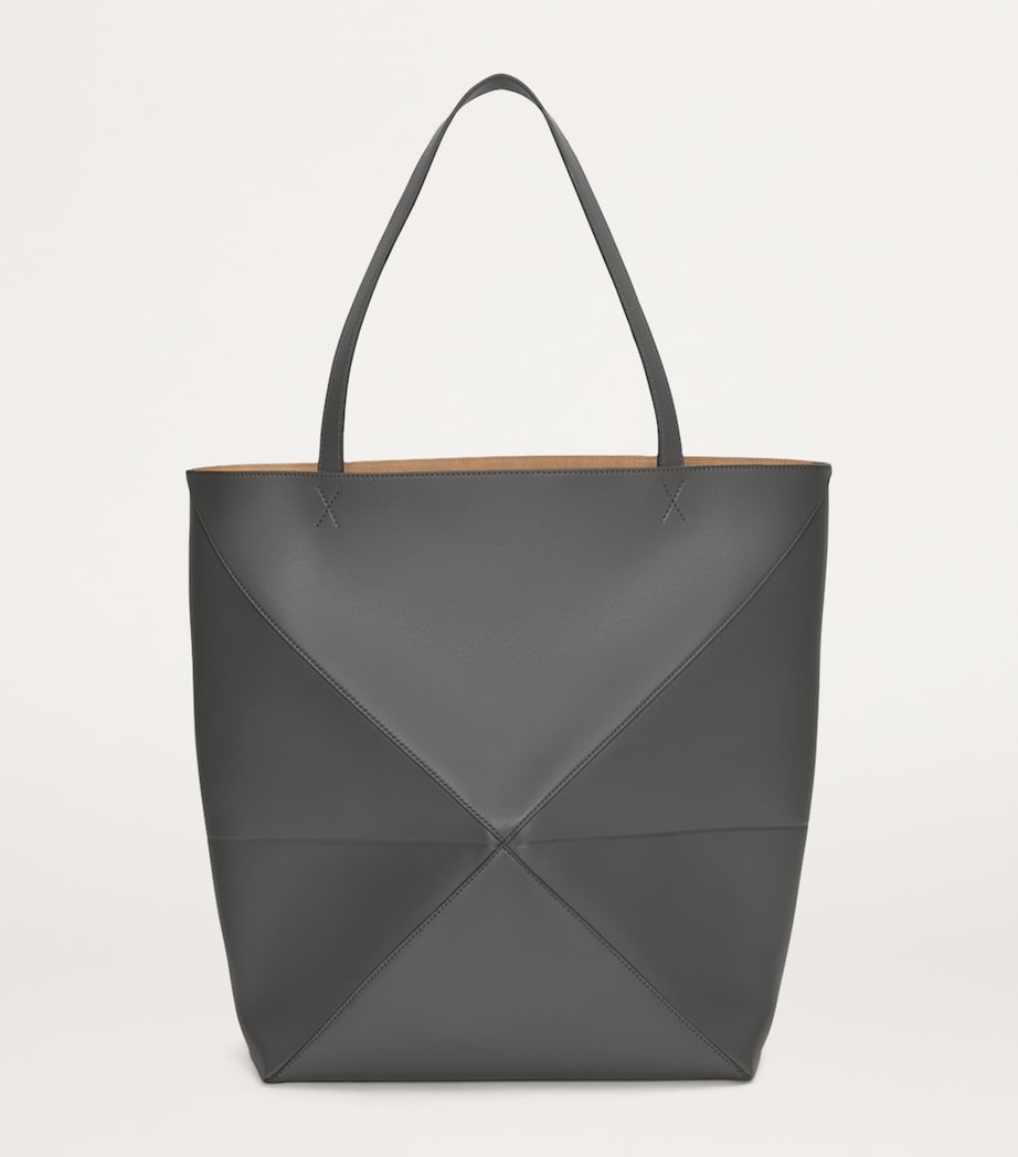 Extra Large Leather Puzzle Fold Tote Bag DARK GREY Image 2