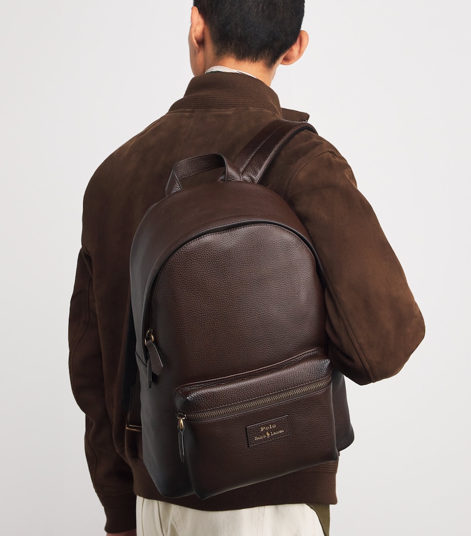 Leather Logo Backpack DARK BROWN Image 2