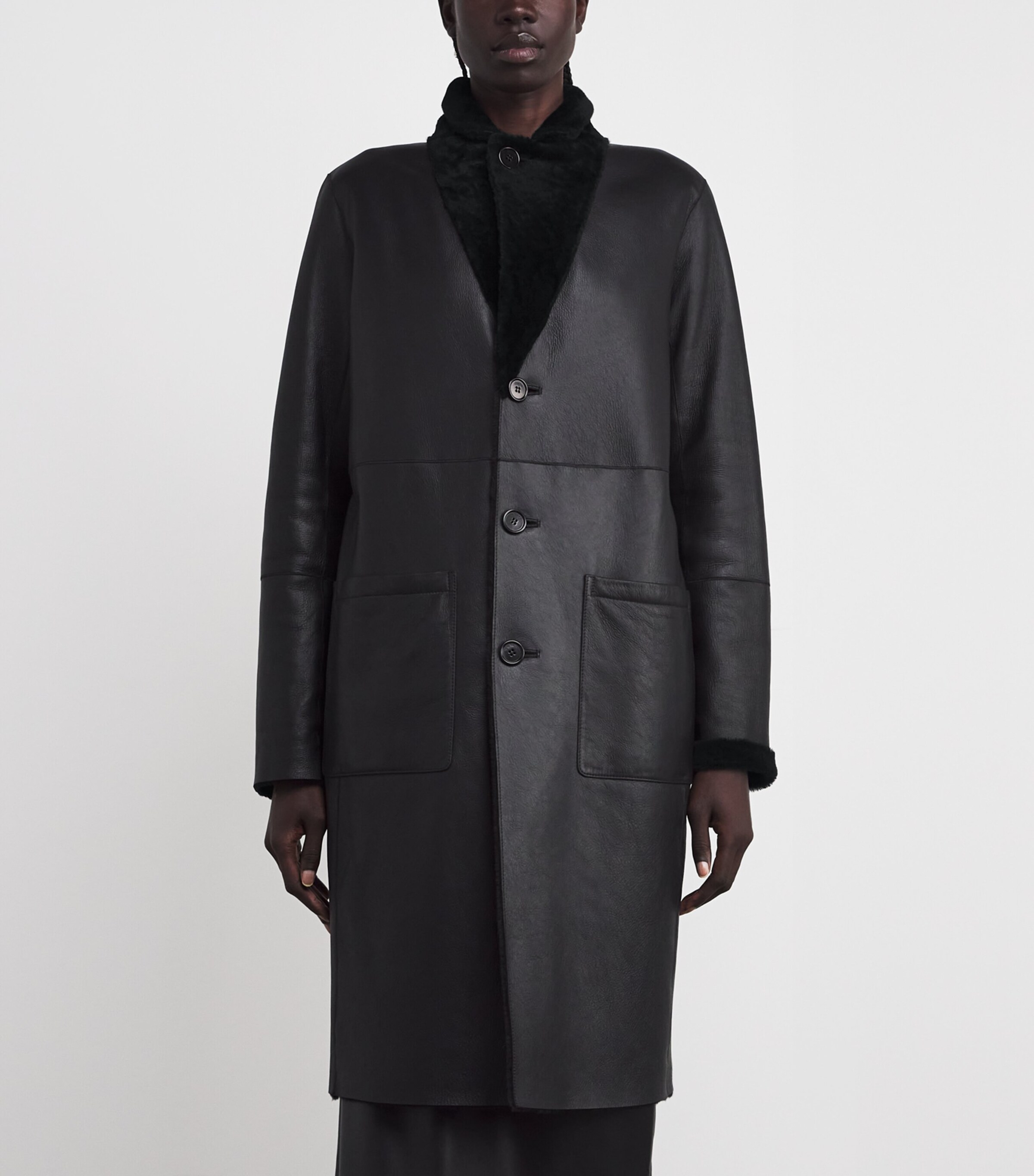 Joseph Womens Reversible Shearling-Leather Britanny Coat Black Image 6