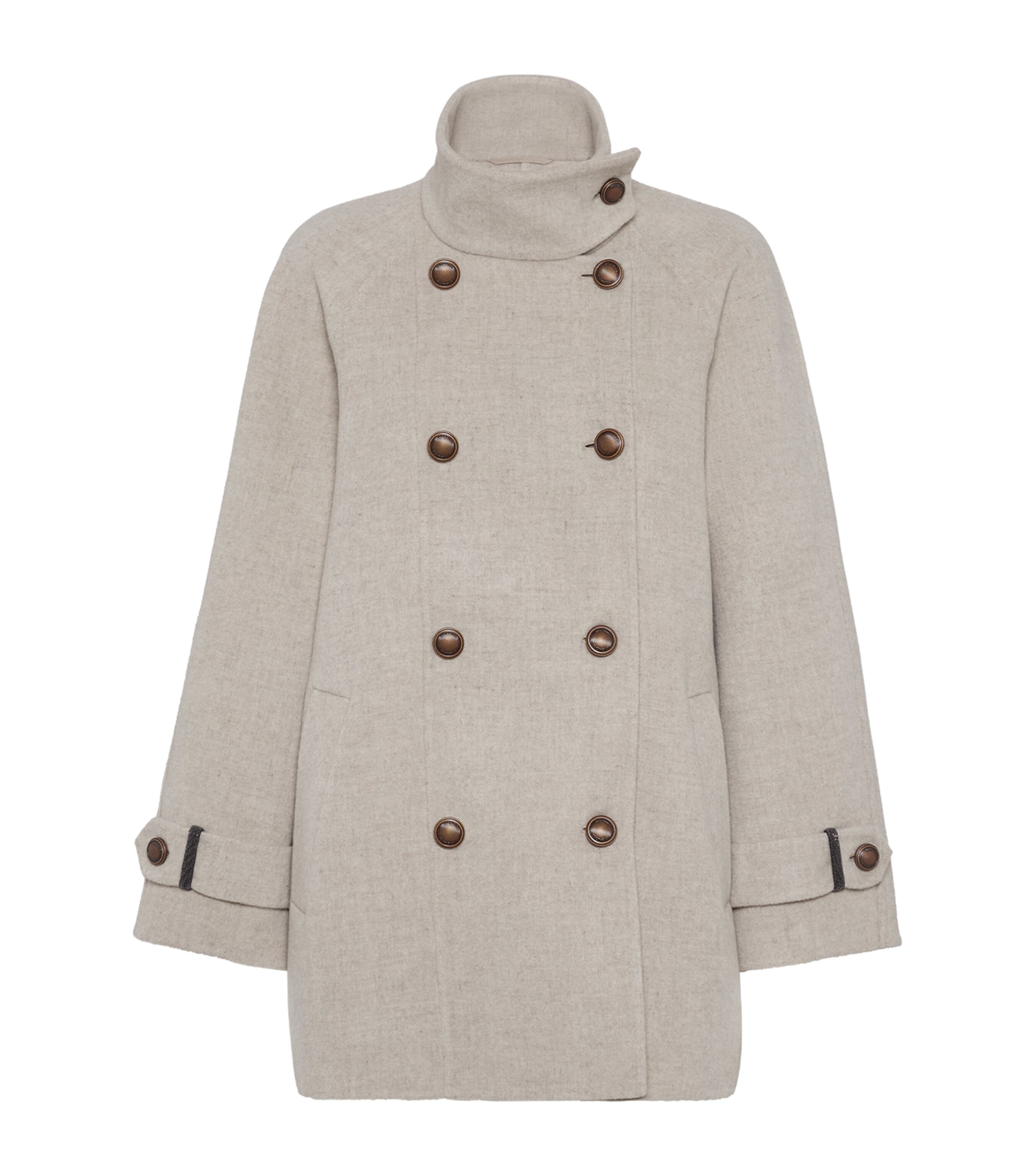 Brunello Cucinelli Double Worked Caban In Virgin Wool And Cashmere Cloth With Shiny Cuff Details Clo In Sand