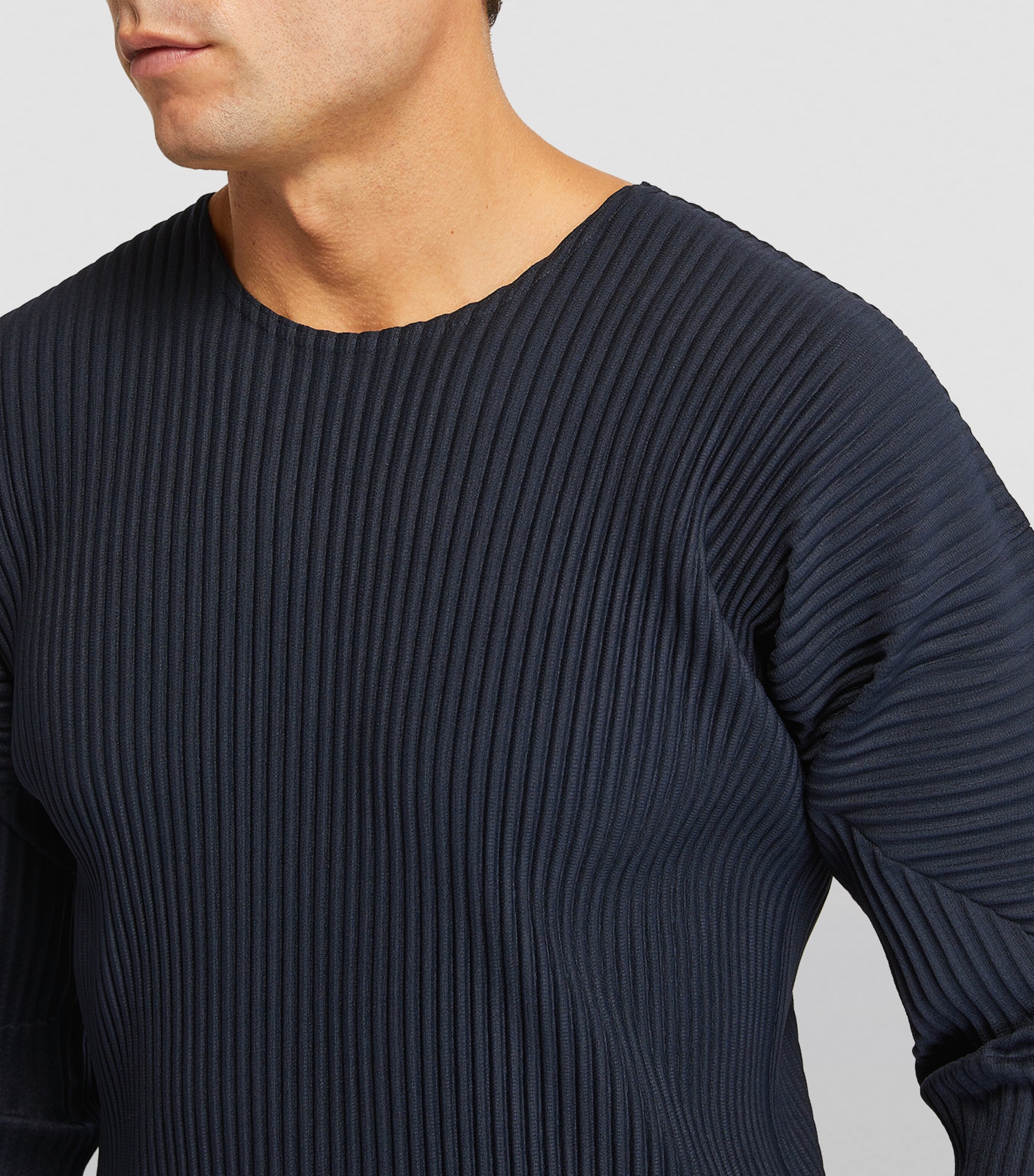 Homme Plissé Issey Miyake Navy Pleated Long-Sleeve T-Shirt