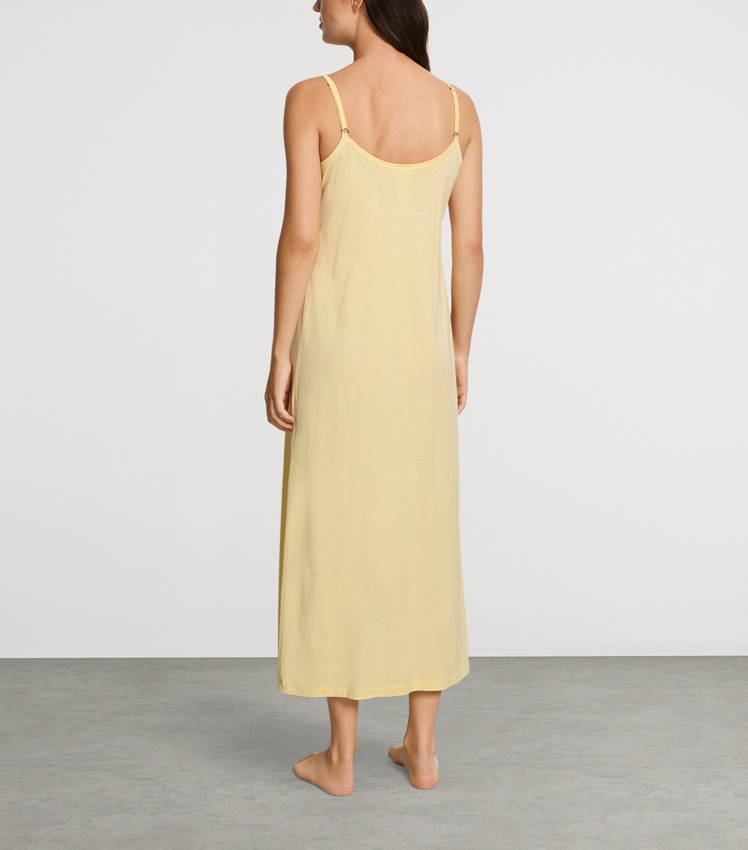 Hanro Womens Cotton Juliet Long Spaghetti Dress Vanilla Highlight Image 3