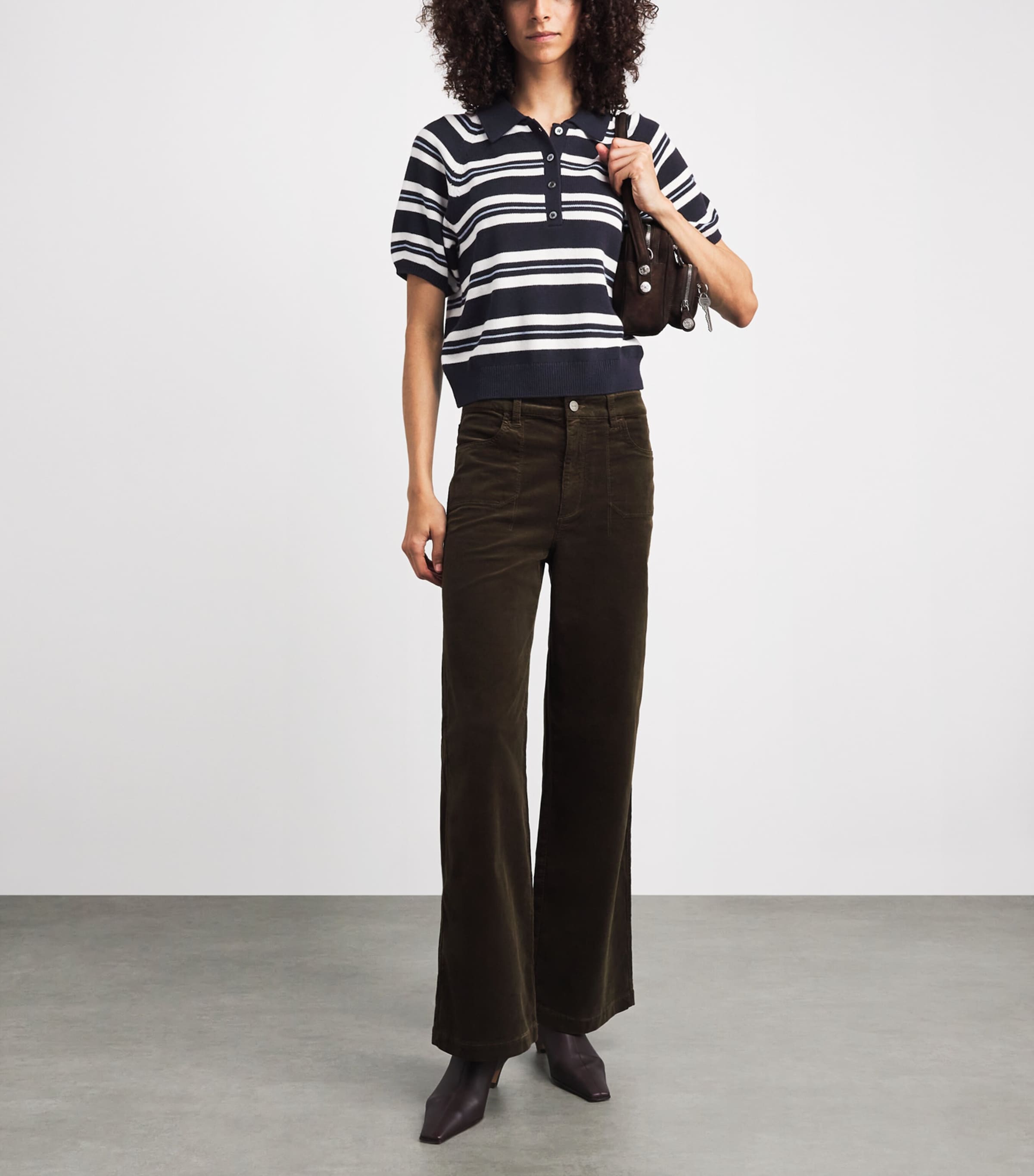 PAIGE Womens Stripe Birch Polo Top Navy Multi Image 2