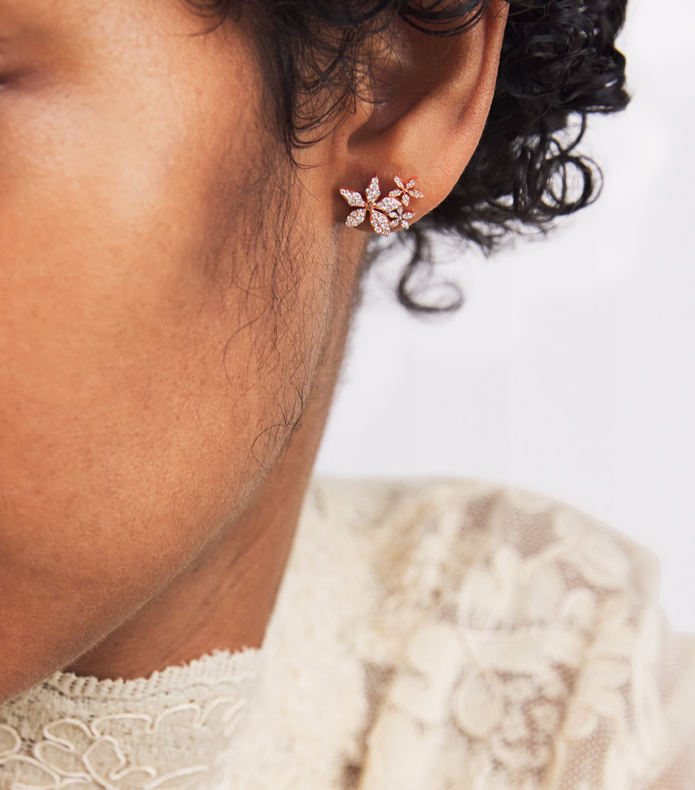 Rose Gold and Diamond Apple Seed Stud Earrings ROSE GOLD Image 2