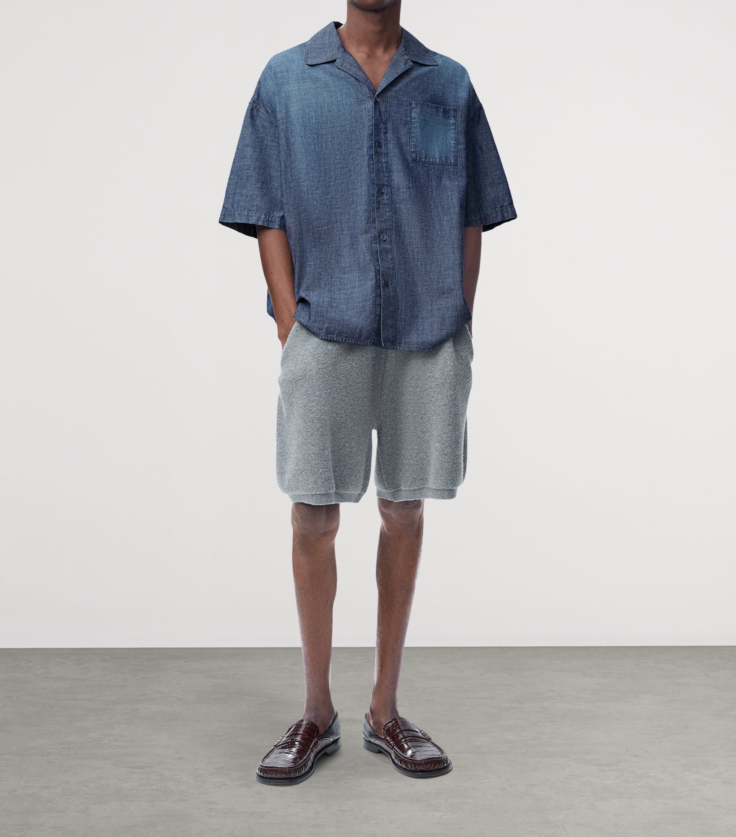 Cotton Chambray Short-Sleeve Shirt WASHED BLUE Image 2