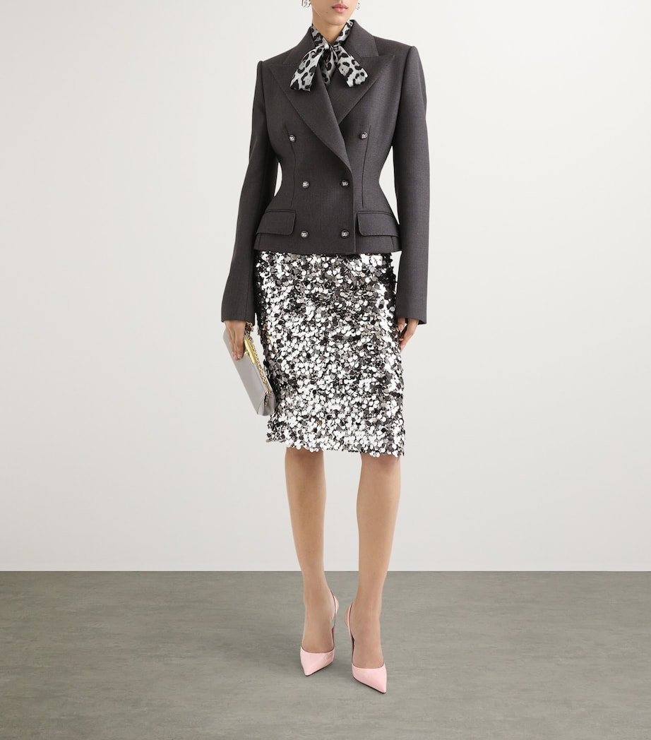 Embellished Sequin Midi Skirt S0998-SILVER Image 2