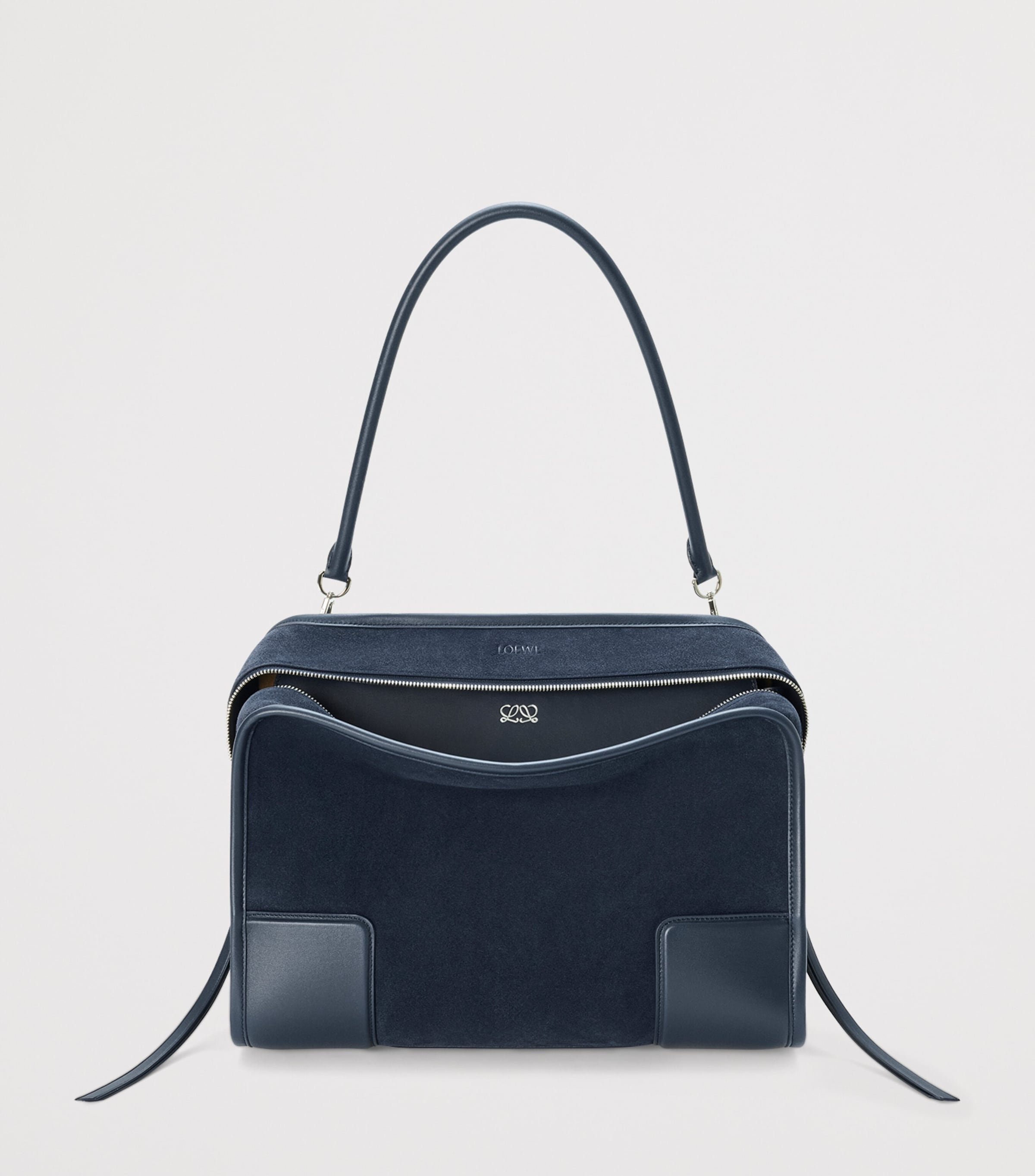 LOEWE Large Suede Amazona 180 Top-Handle Bag Deep Navy Image 6