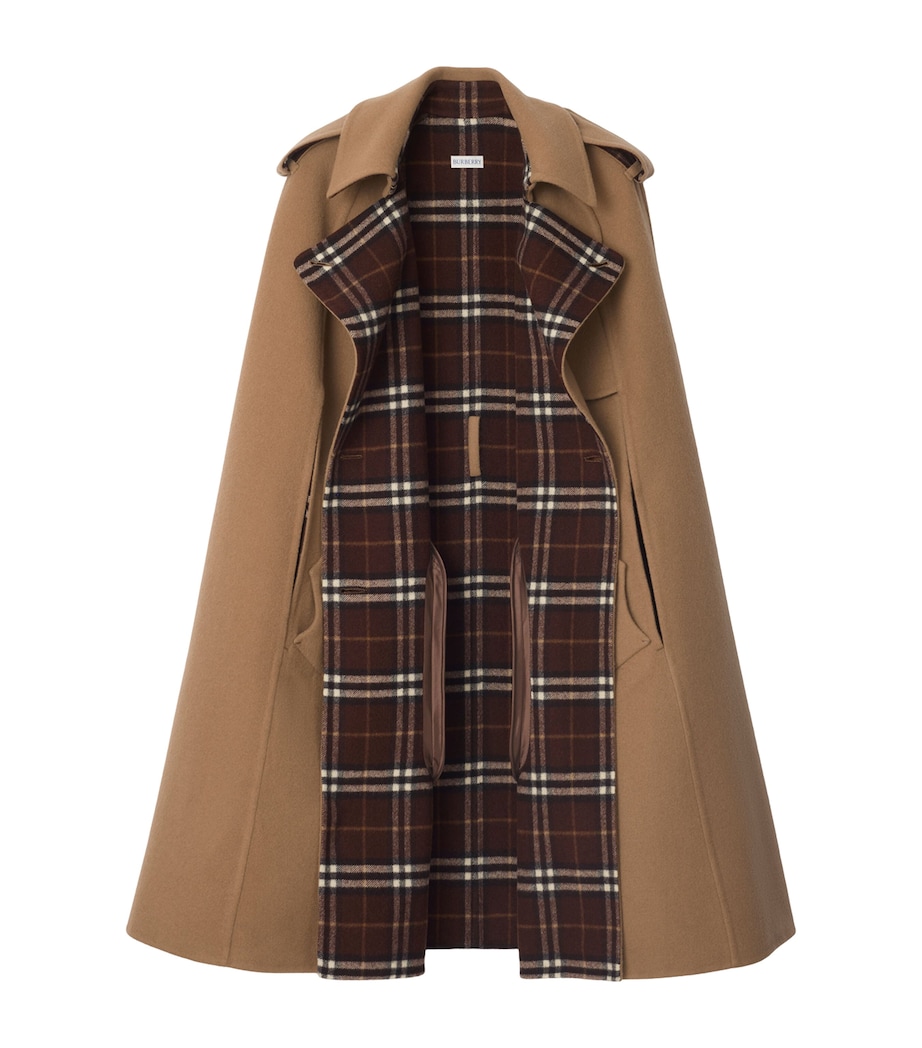 Burberry Womens Wool Trench Cape Camel/treacle Bn Chk Image 3