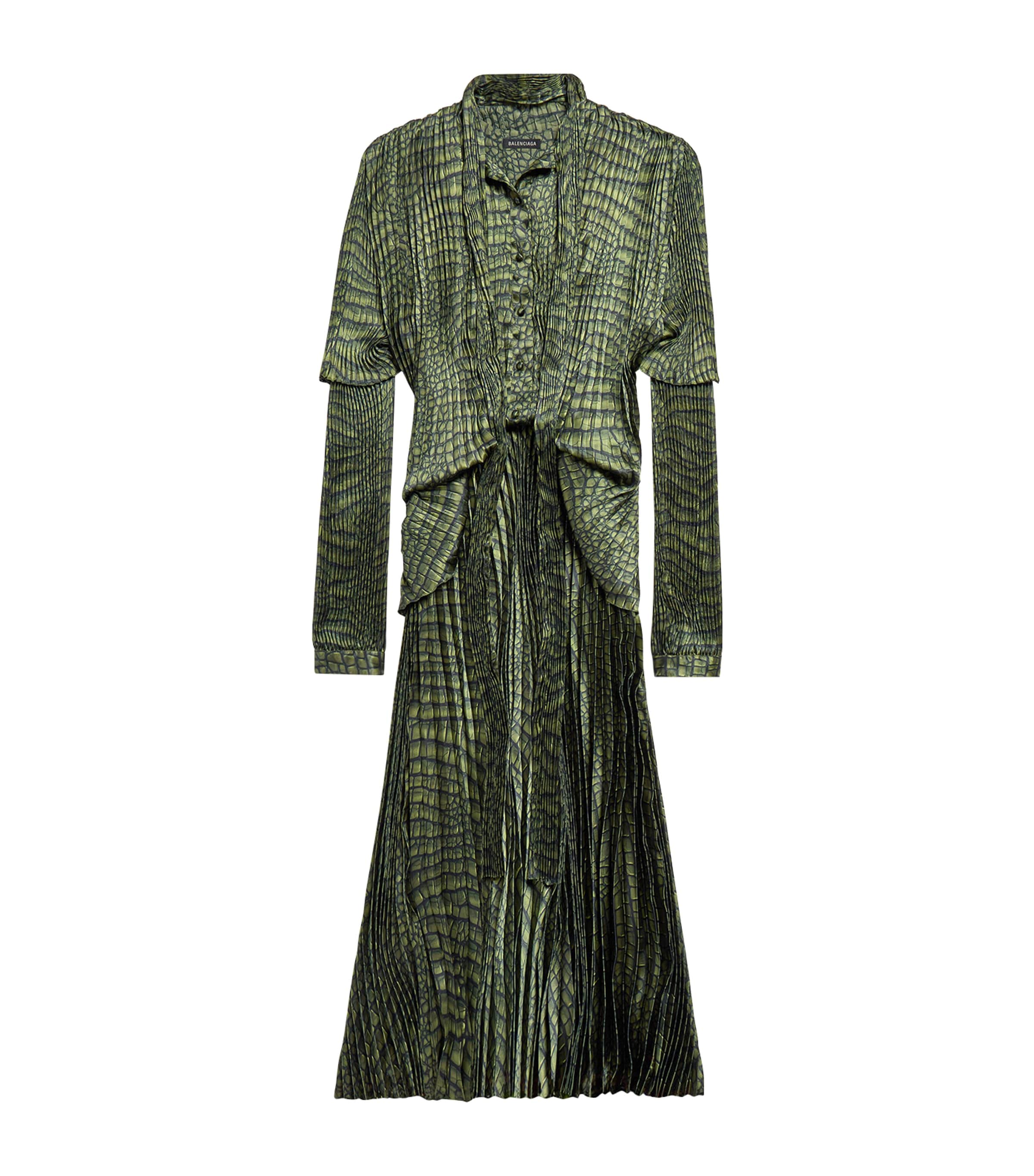 balenciaga v neck layered midi dress Brown Pleated silhouette:clothing