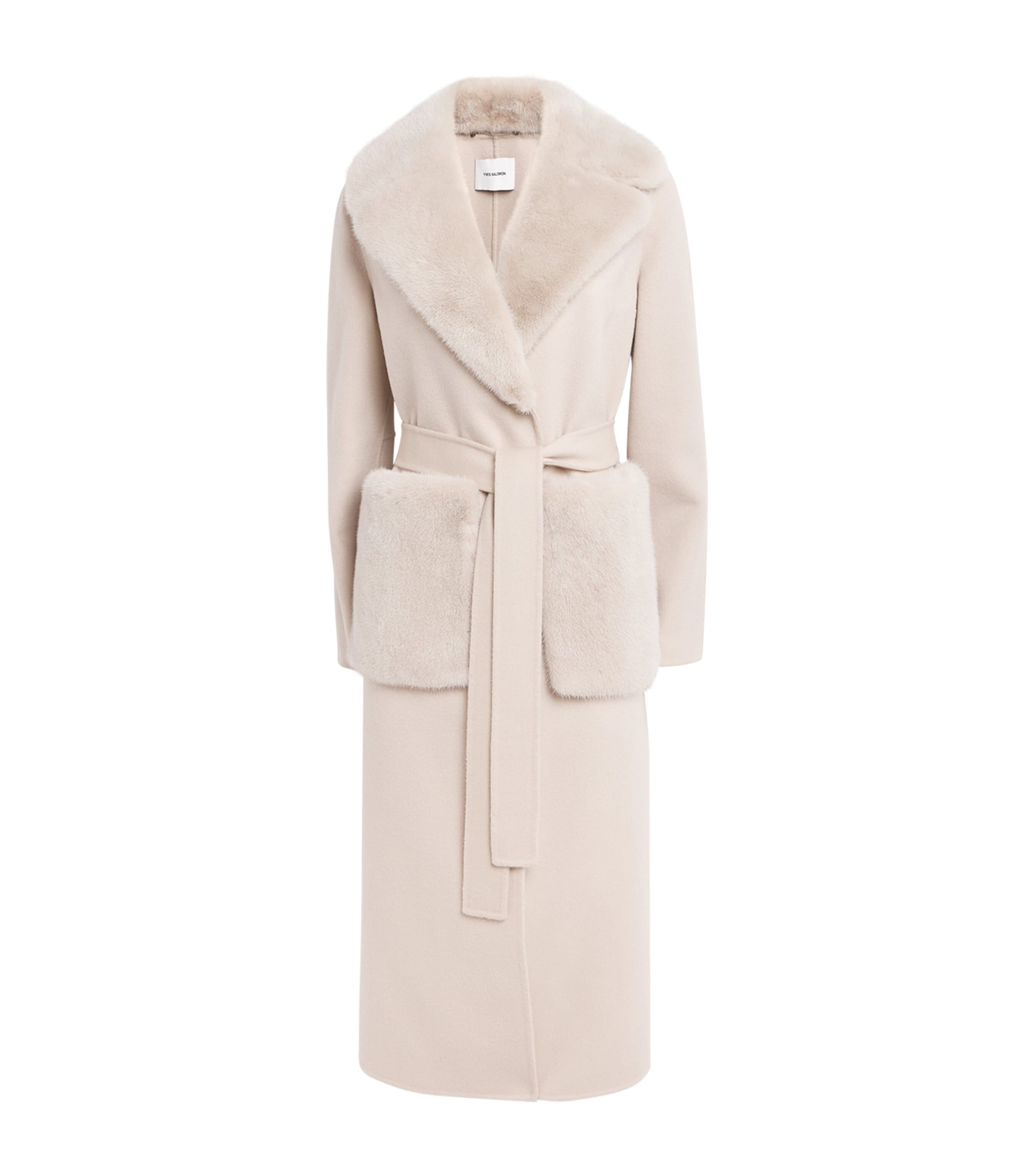 Yves Salomon Cashmere-mink Belted Long Coat In Multi