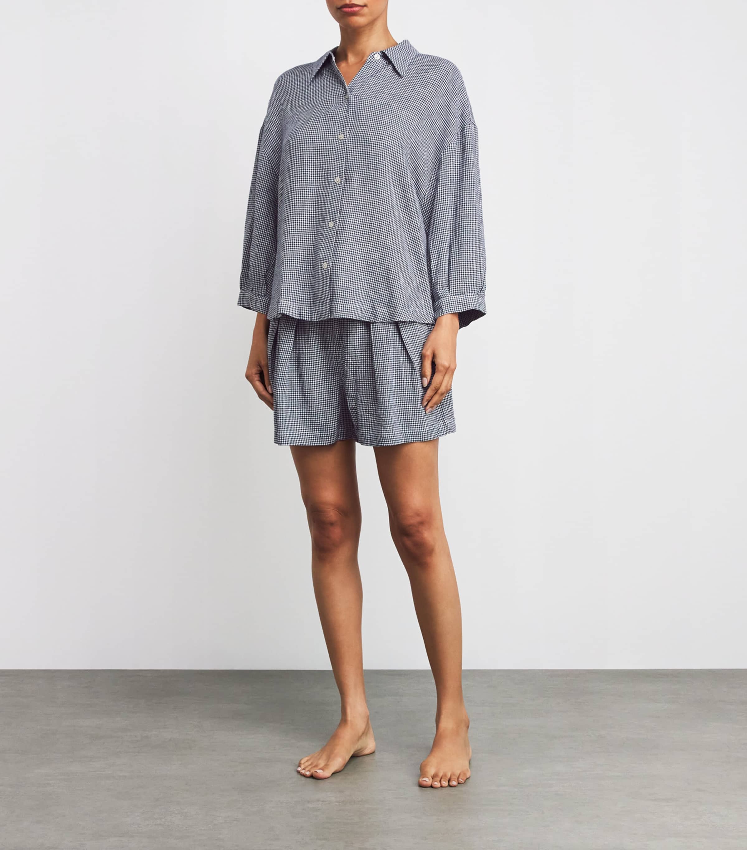 Linen-Blend Relaxed Pyjama Shorts GW/NA GINGHAM WHTE/N Image 2