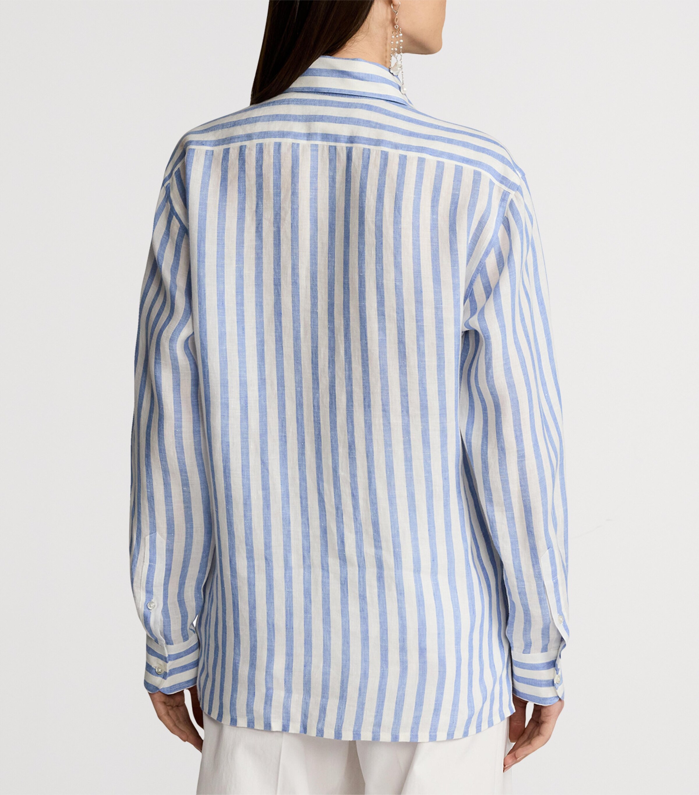 Ralph Lauren Collection Womens Linen Capri Shirt Cream/cornflower Image 7