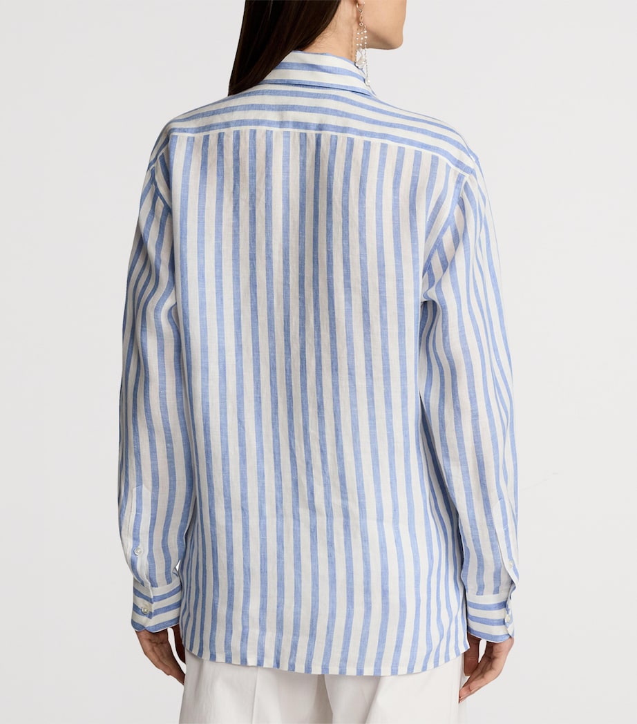 Ralph Lauren Collection Womens Linen Capri Shirt Cream/cornflower Image 7