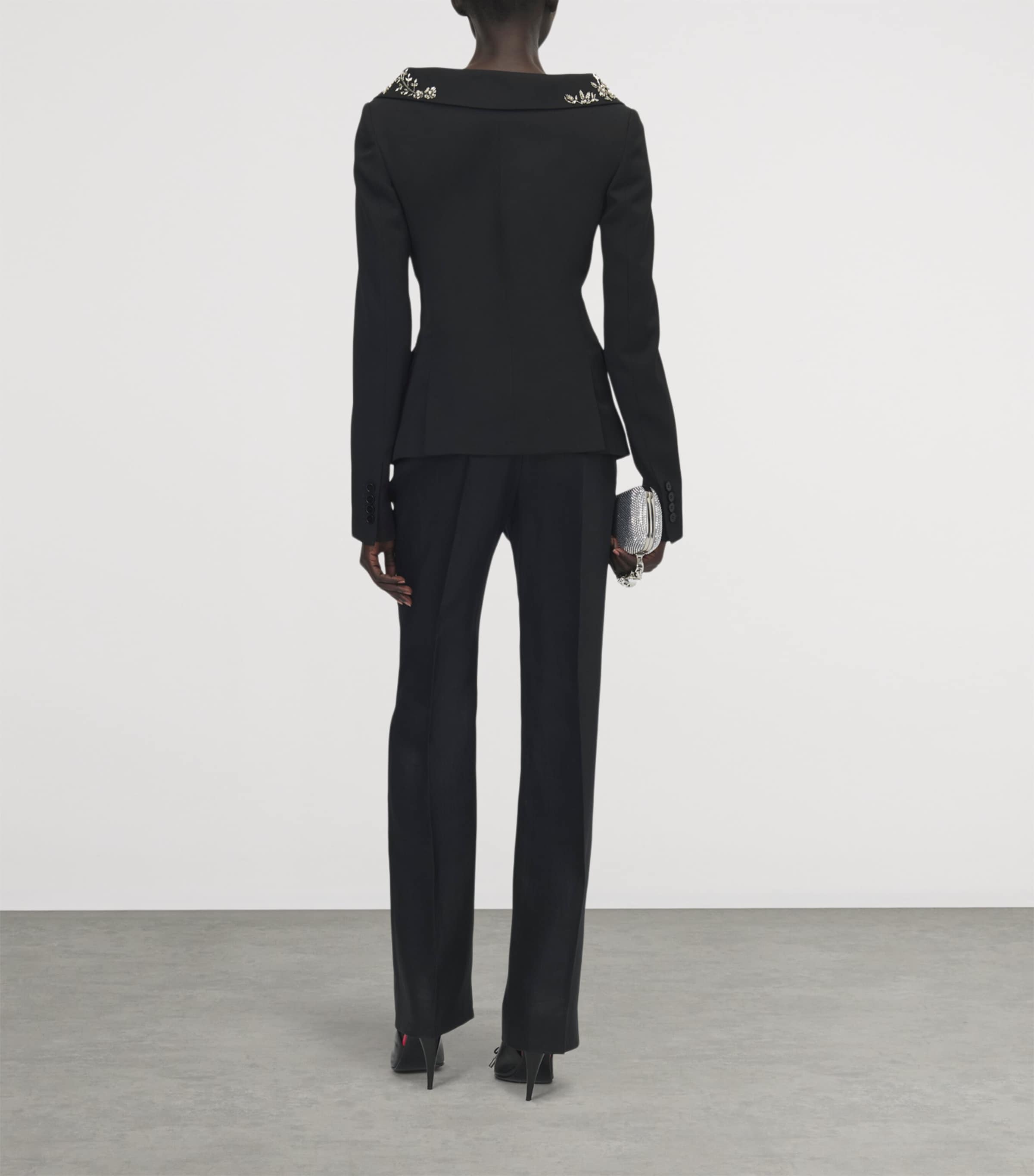 McQueen Womens Wool Beaded-Collar Blazer Image 3