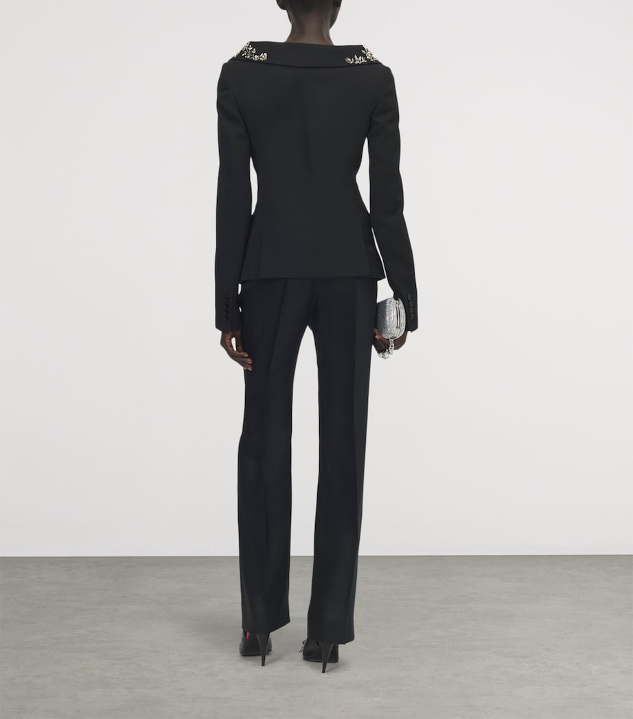 McQueen Womens Wool Beaded-Collar Blazer Image 3