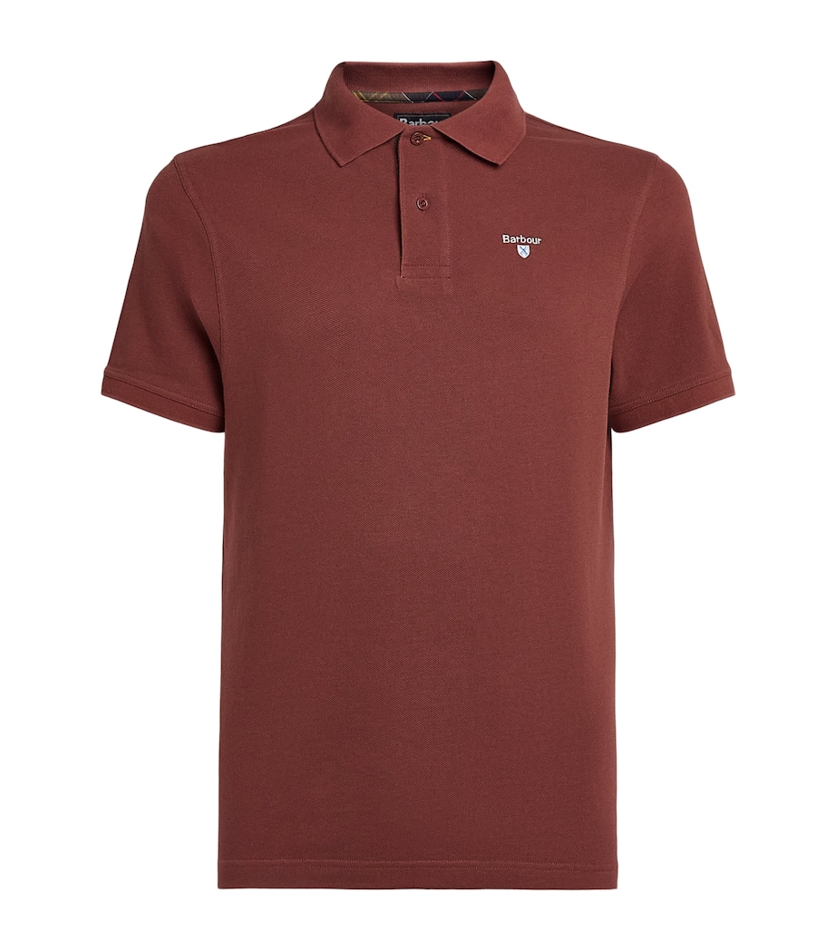 Barbour Mens Cotton Piqué Polo Shirt Burnt Pepper Image 1