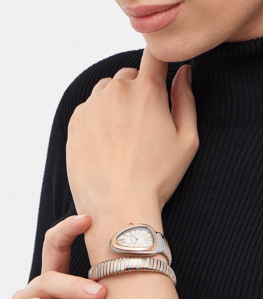 Bvlgari Rose Gold and Stainless Steel Serpenti Tubogas Watch 35mm White Image 3