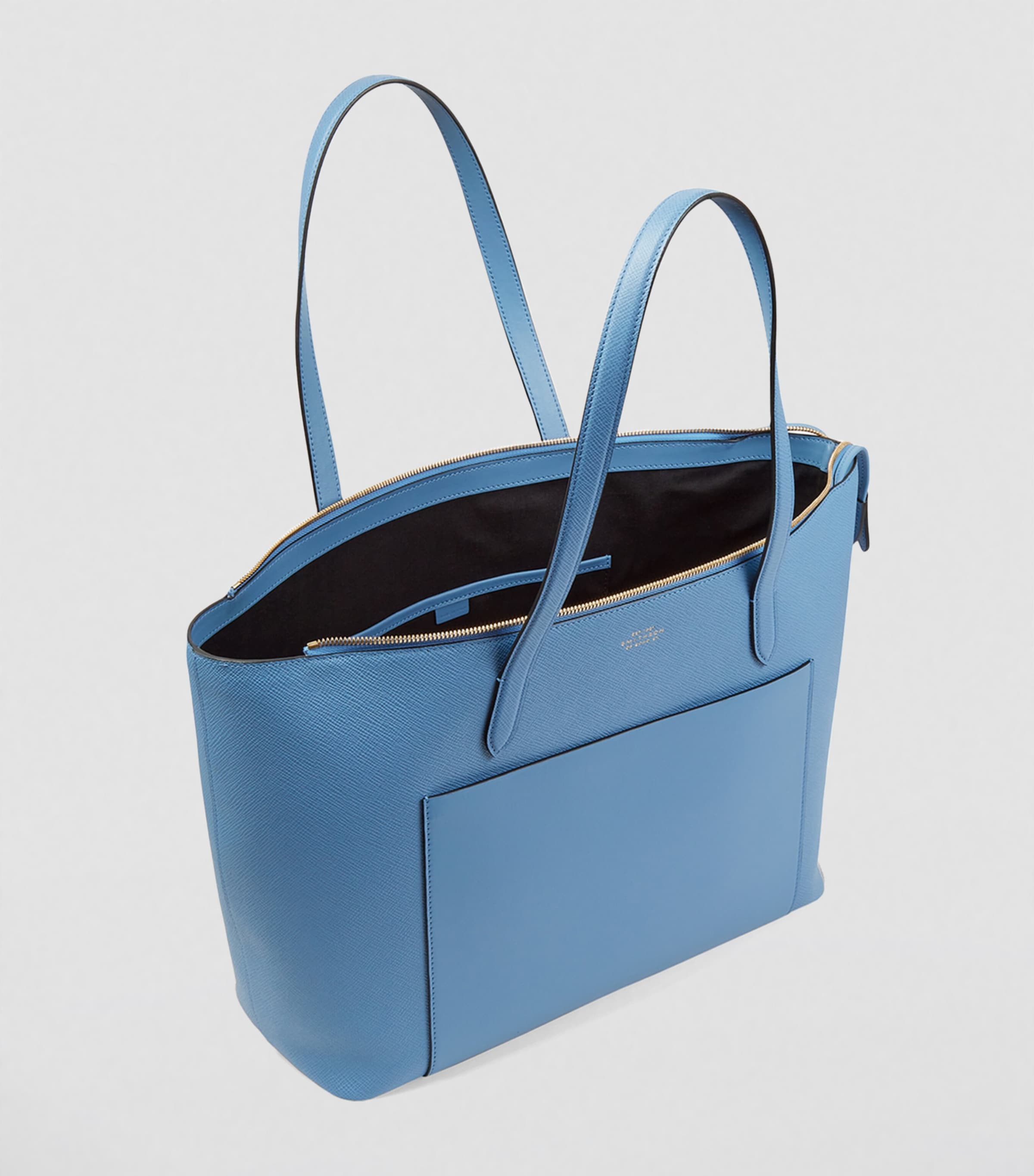 Smythson East West Tote Bag with Zip Nile Blue Image 3