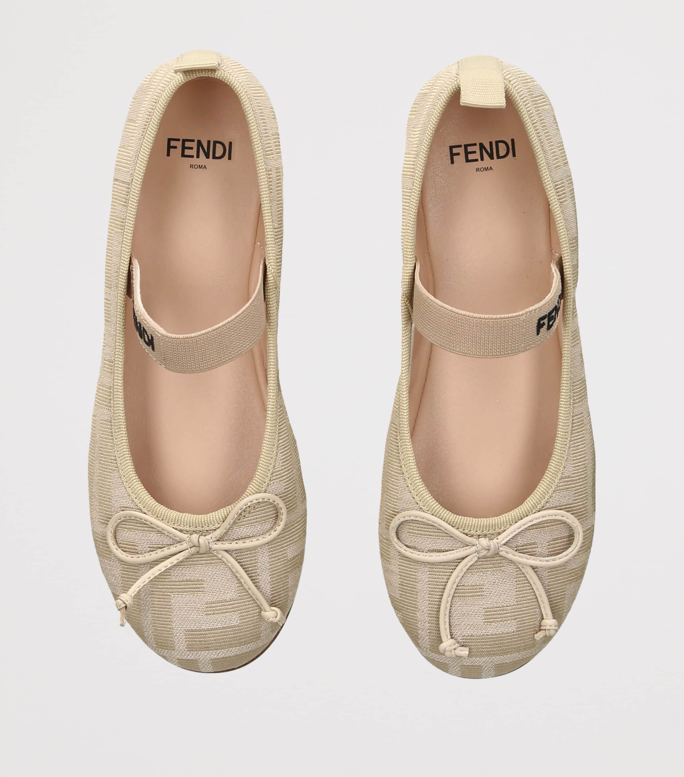 Fendi Kids Monogram-Strap Ballet Flats Beige Image 3