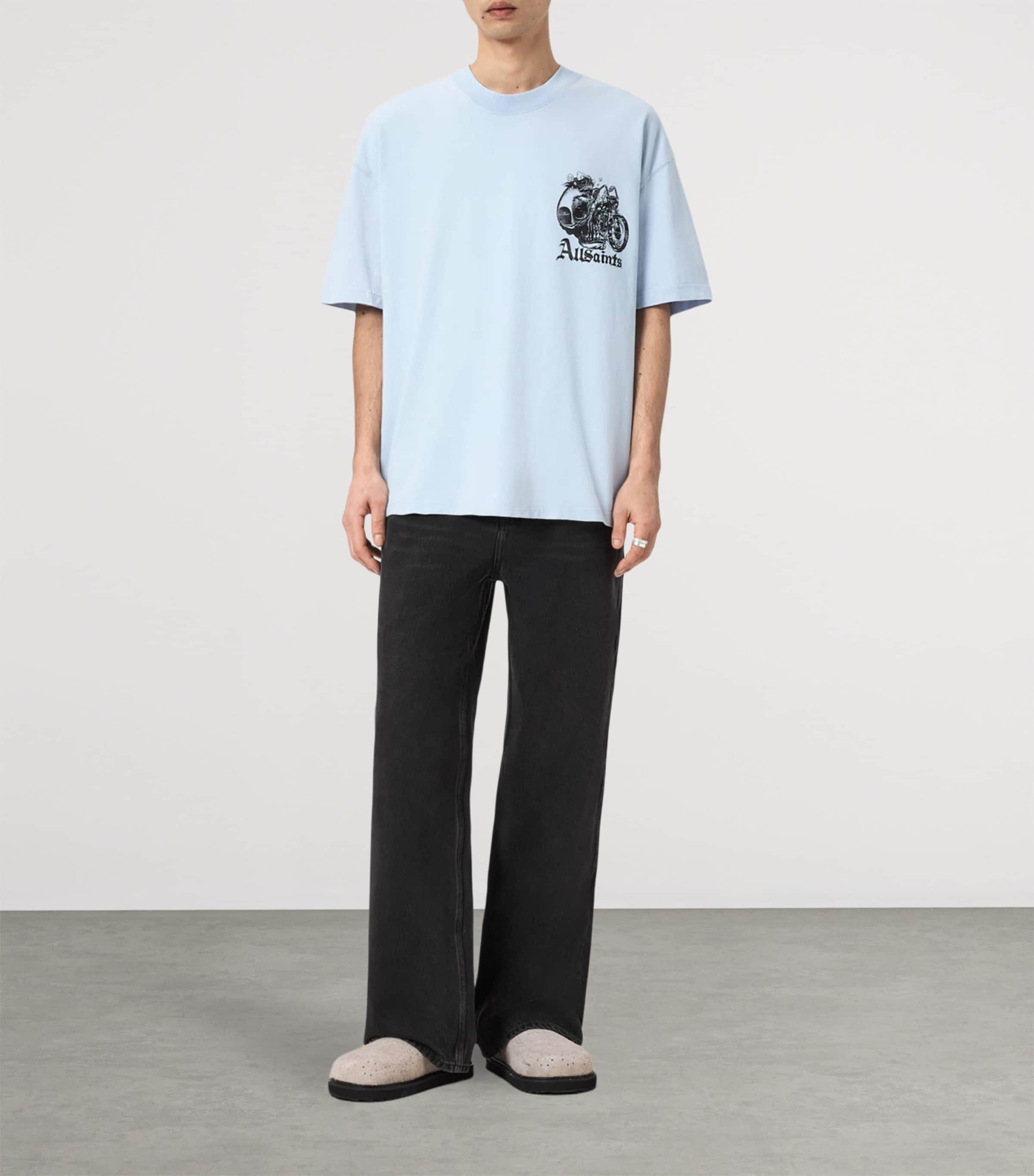 AllSaints Mens Organic Cotton Oversized Panhead T-Shirt Villa Blue Image 2