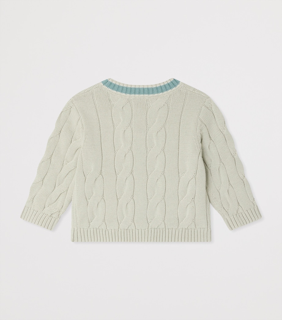 Bonpoint Cotton Cable-Knit Cardigan (6-12 Months) Ra Bleu Gris Image 2