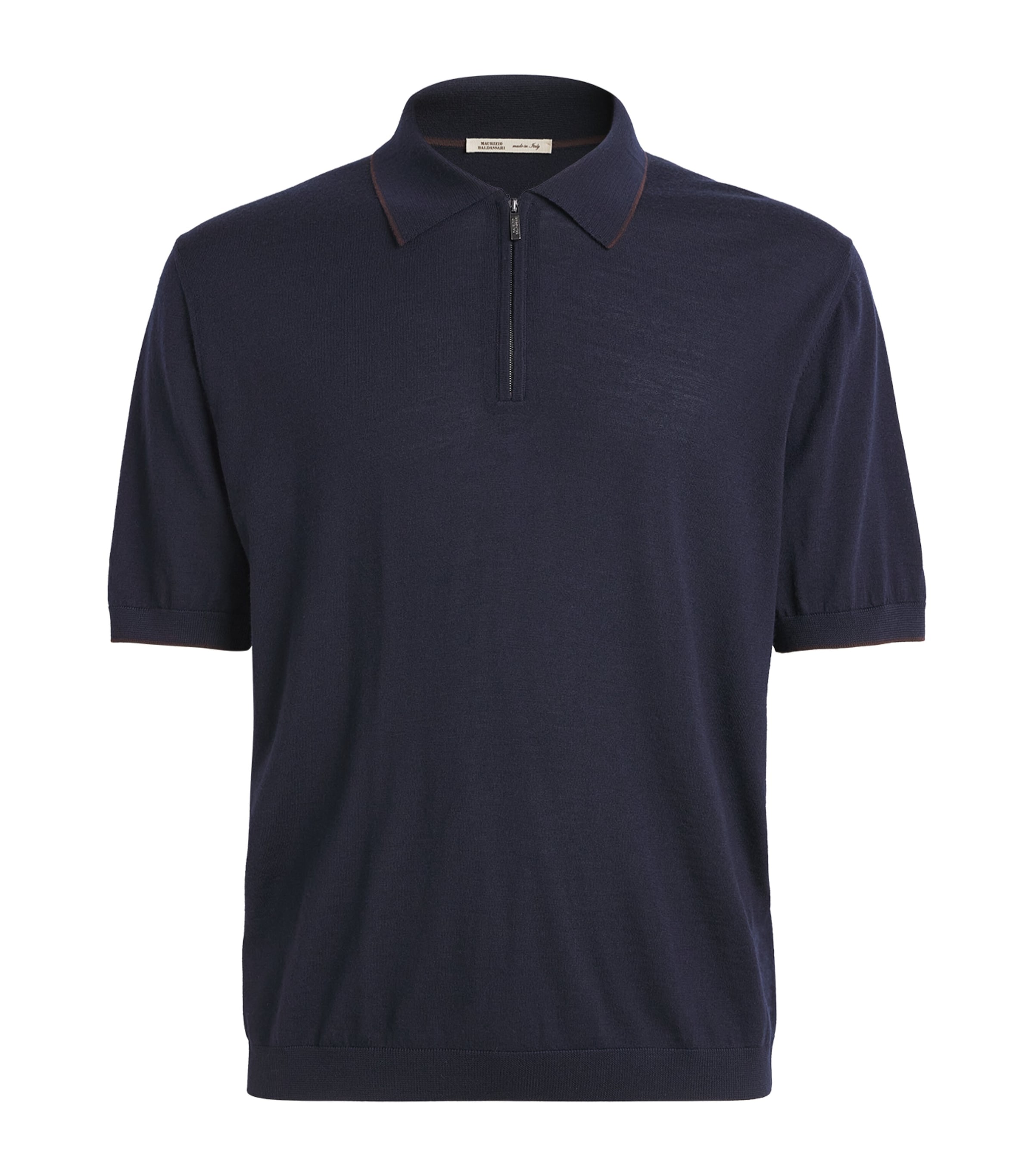 Maurizio Baldassari Mens Virgin Wool Zip-Up Polo Shirt Dark Navy Image 1
