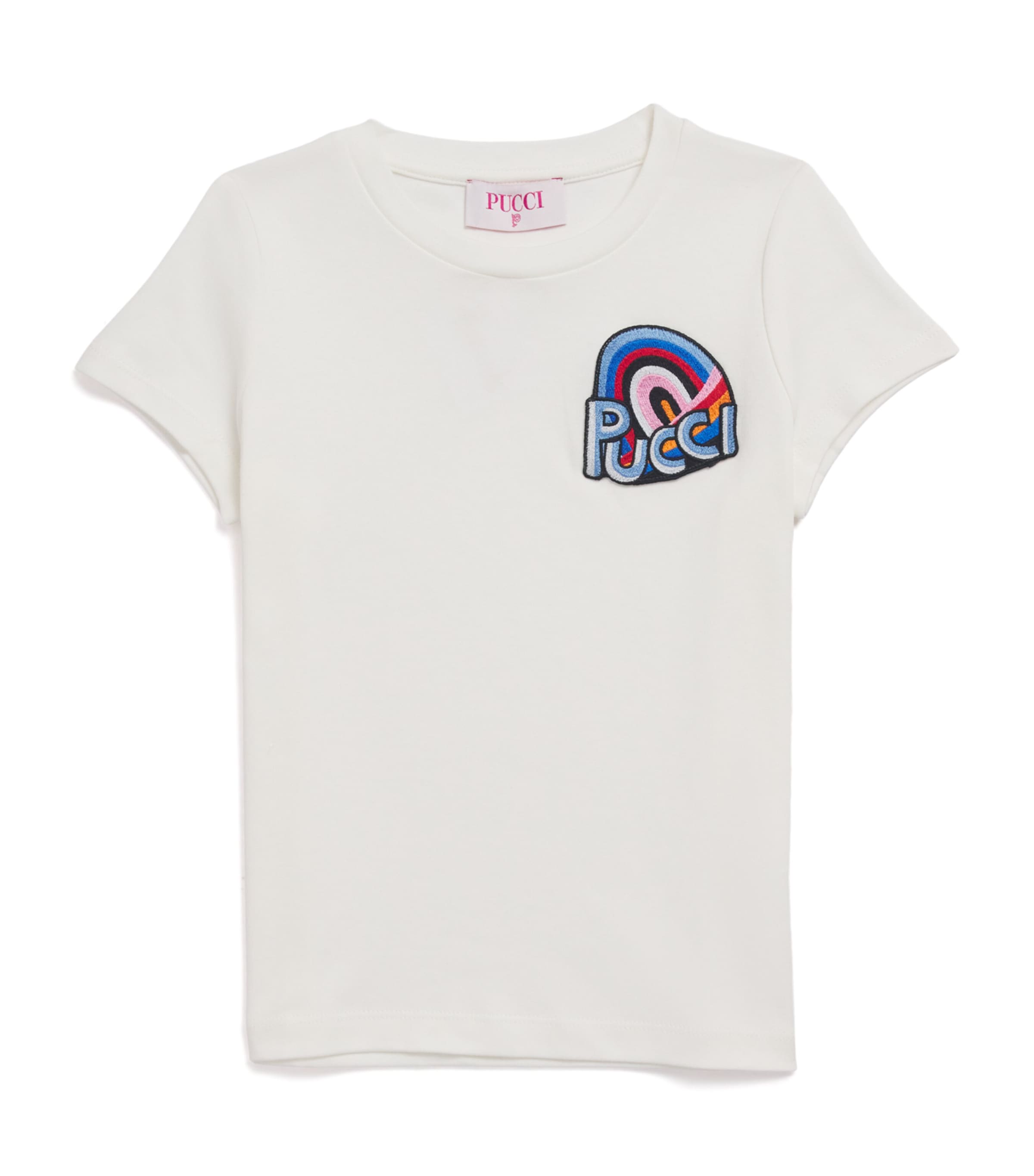 Shop Pucci Junior Cotton Rainbow Logo T-shirt In Ivory